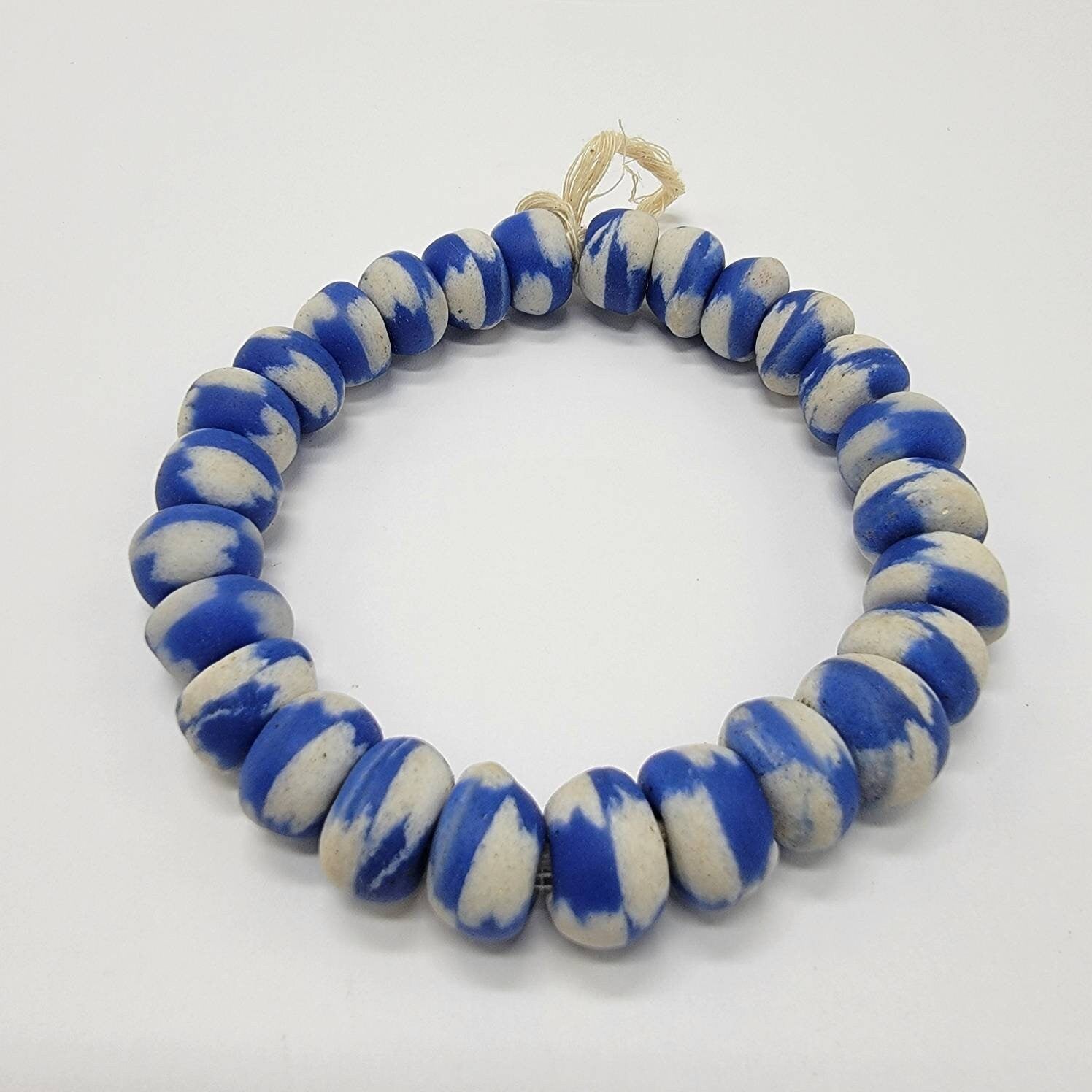 26 Off White Blue Krobo Beads, African Beads