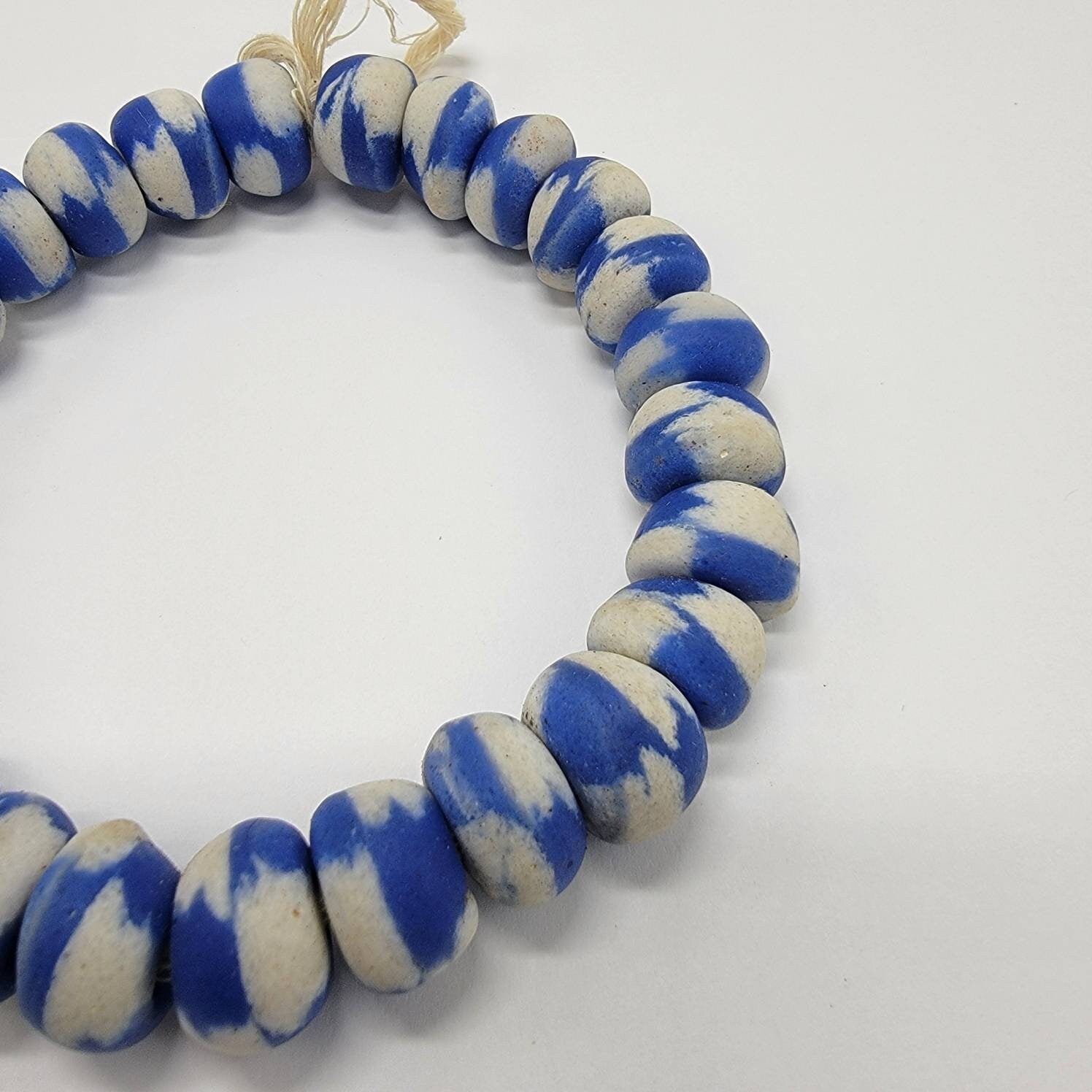 26 Off White Blue Krobo Beads, African Beads