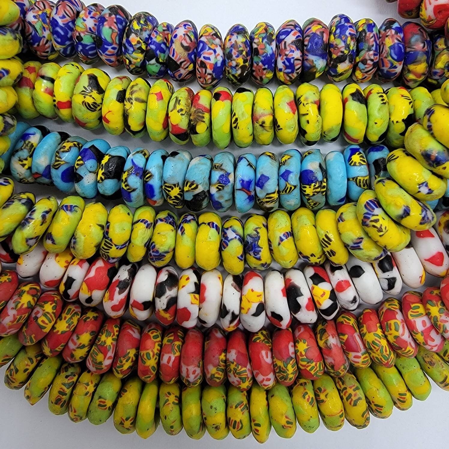 25 Pieces Saucer African Beads, Disk Beads, Recycled Glass Beads