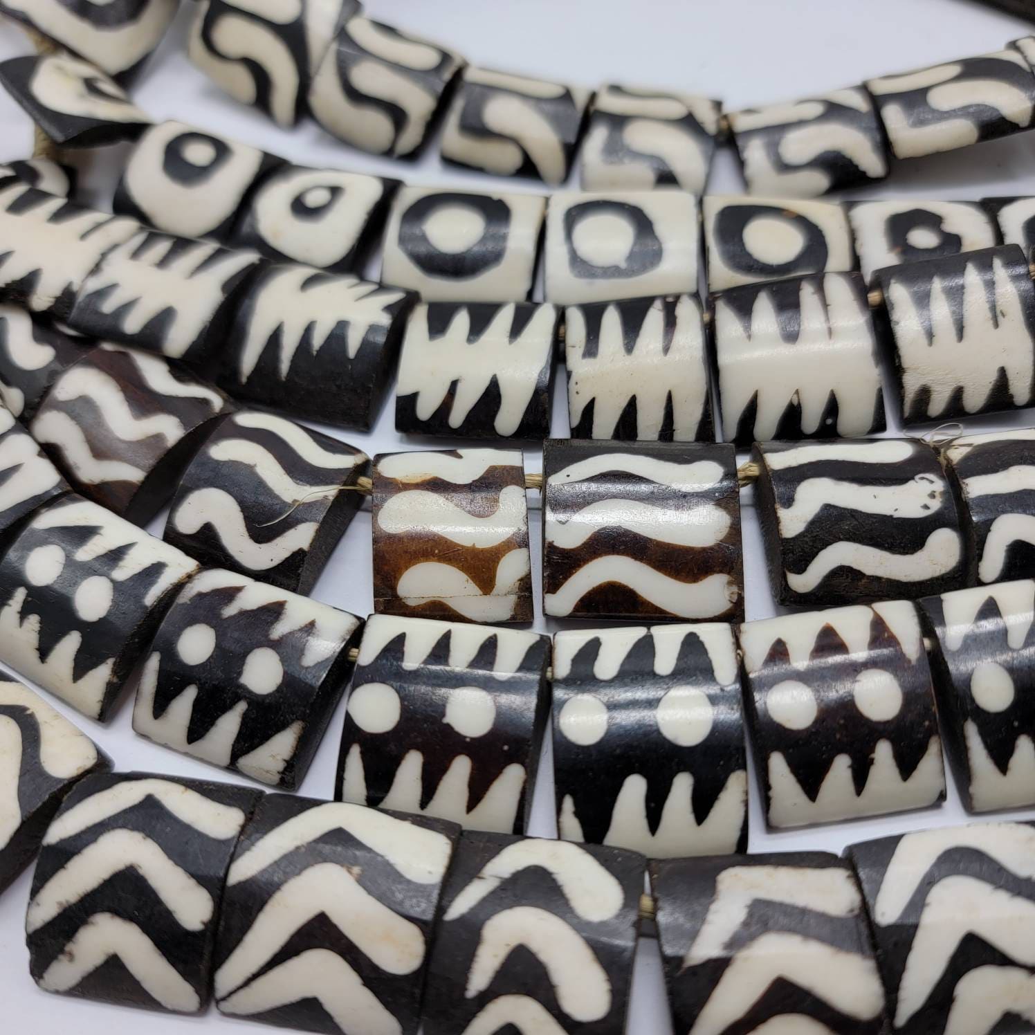 African Batik Beads, Black and White Cow Bone Beads