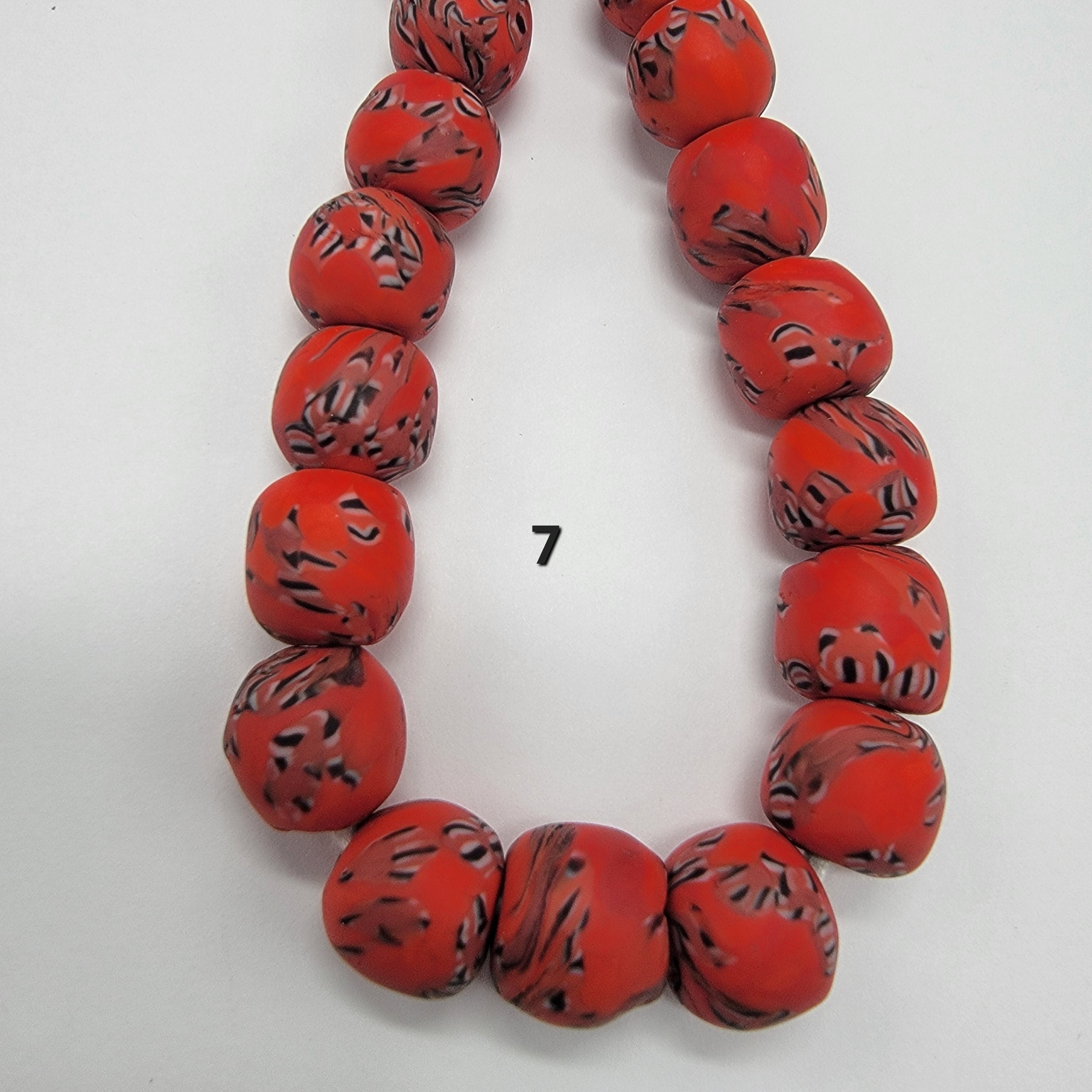 Red African Recycled Glass Beads, Ethnic Beads