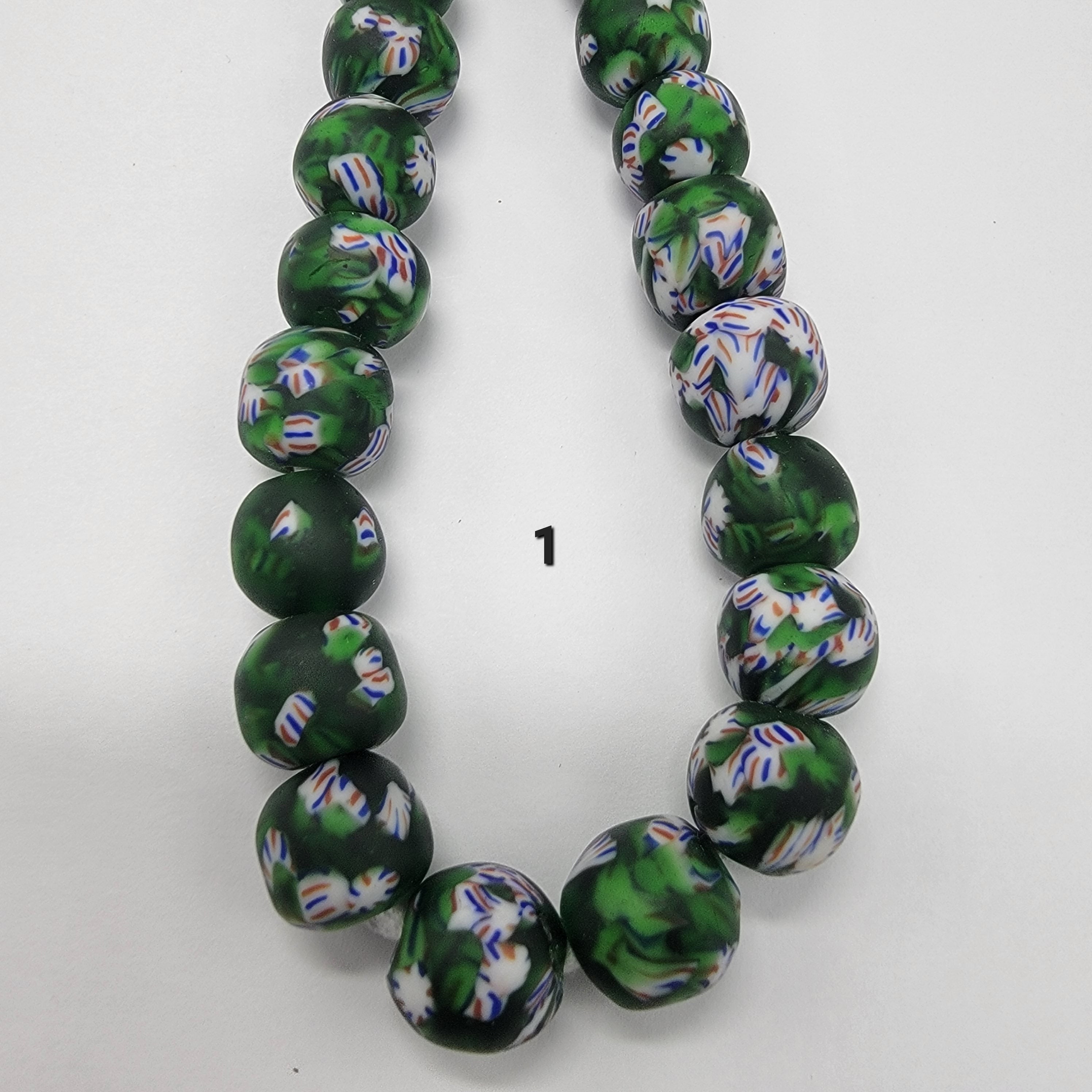 Green African Recycled Glass Beads, Ethnic Beads