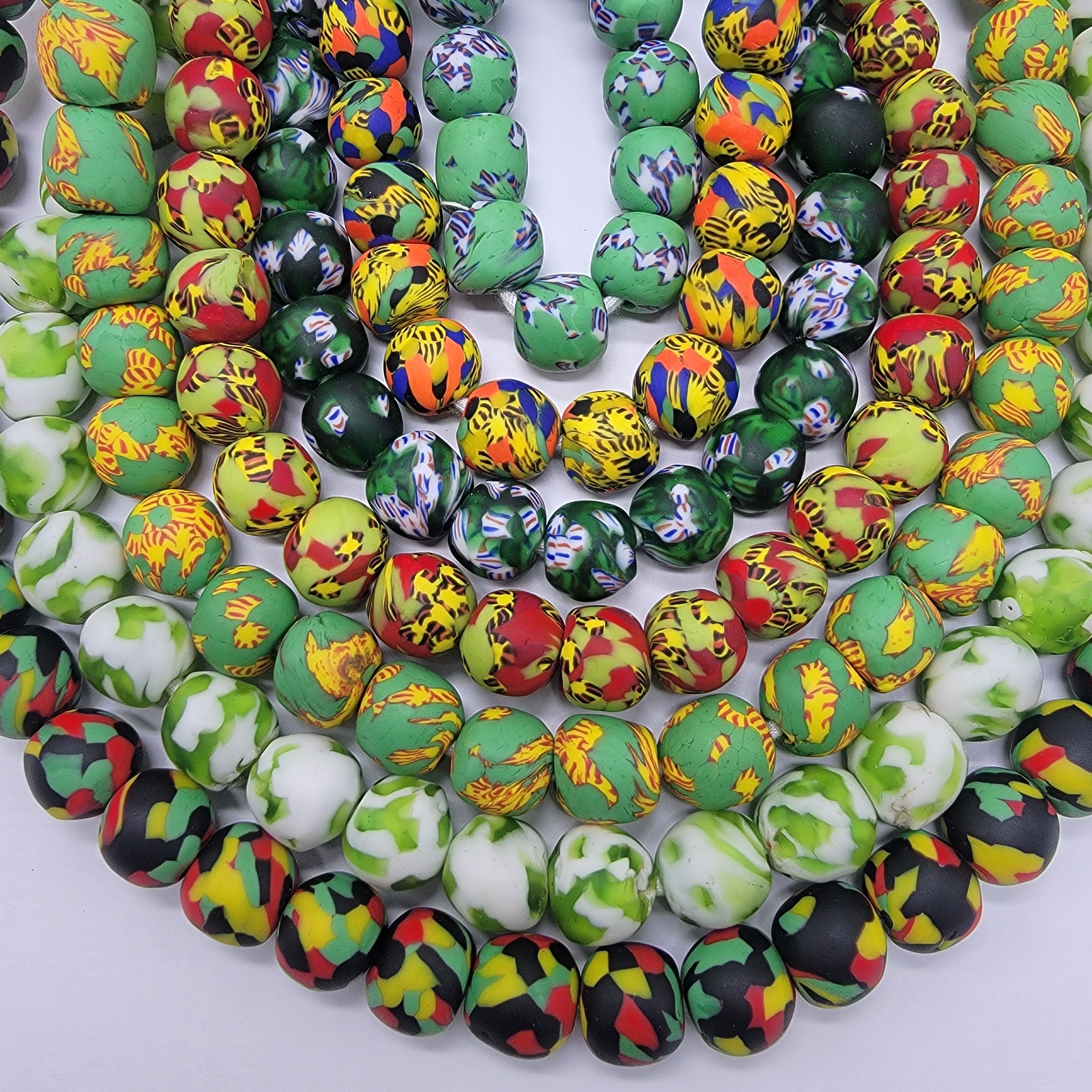 Green African Recycled Glass Beads, Ethnic Beads