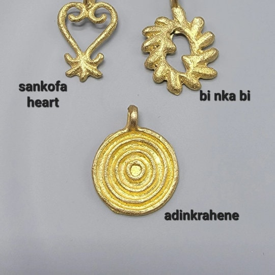 Adinkra Medium Charm Beads, Lost Wax Pendant, African Brass Beads