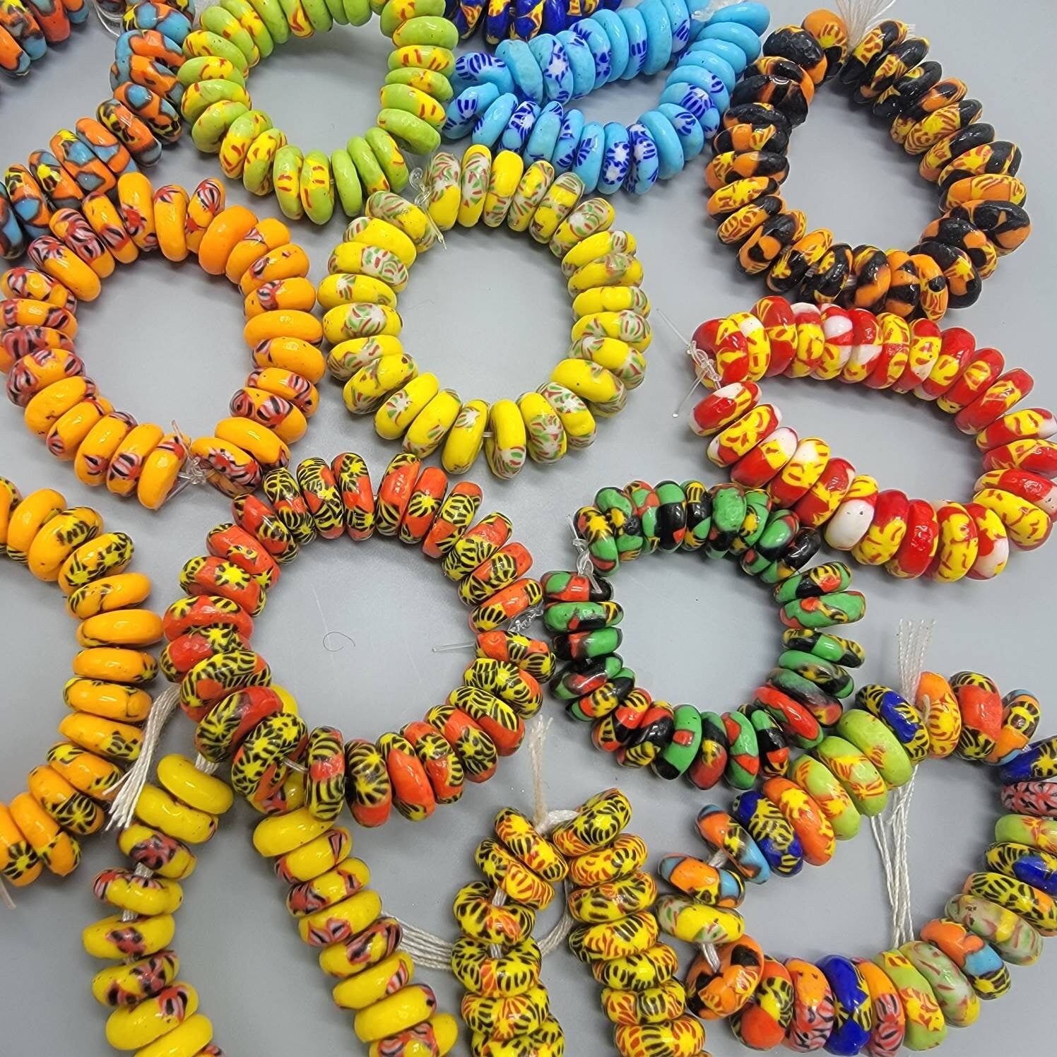 25 Small Pieces Saucer African Beads, Disk Beads, Recycled Glass Beads