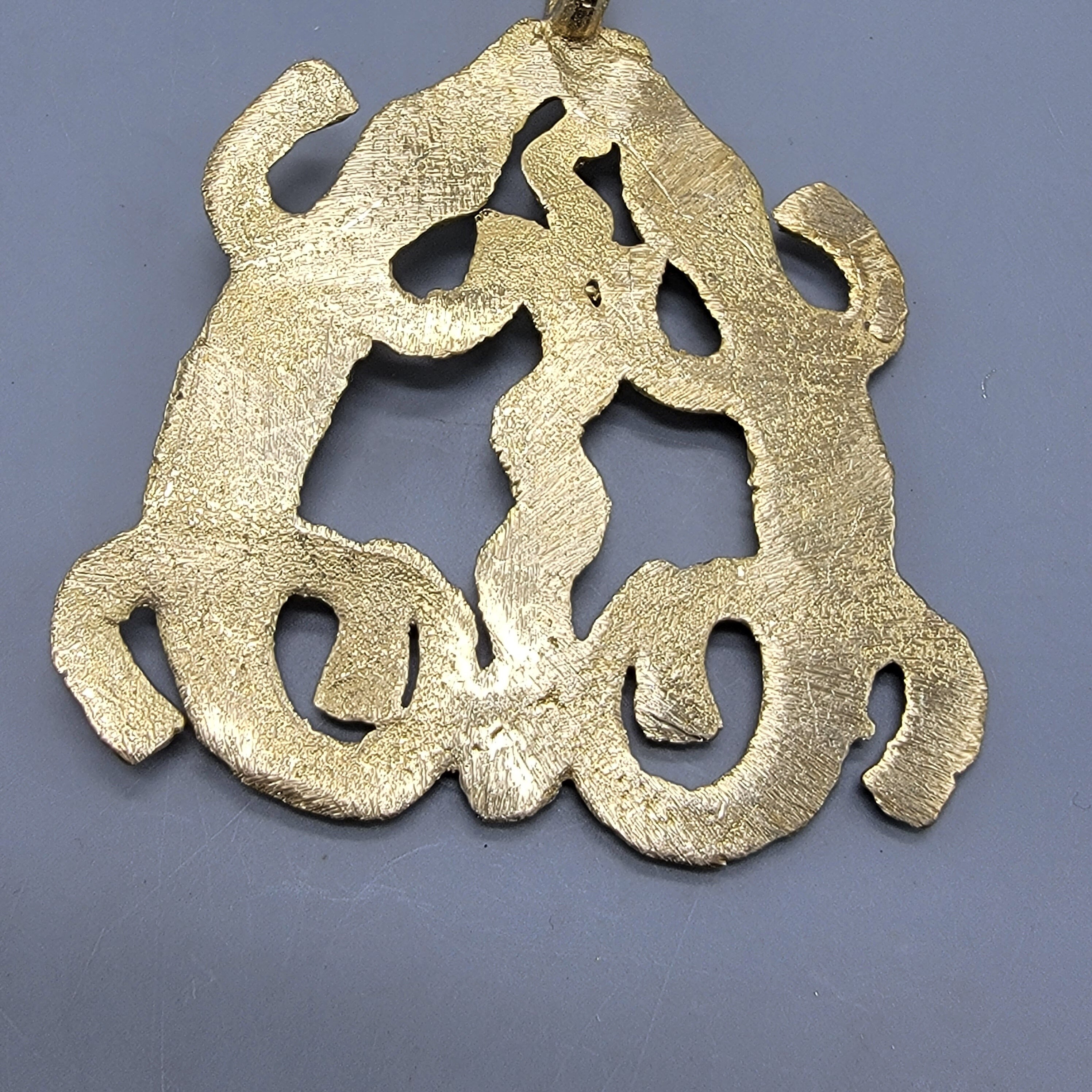 Crocodile and Snake Brass Pendant, Ashanti Brass