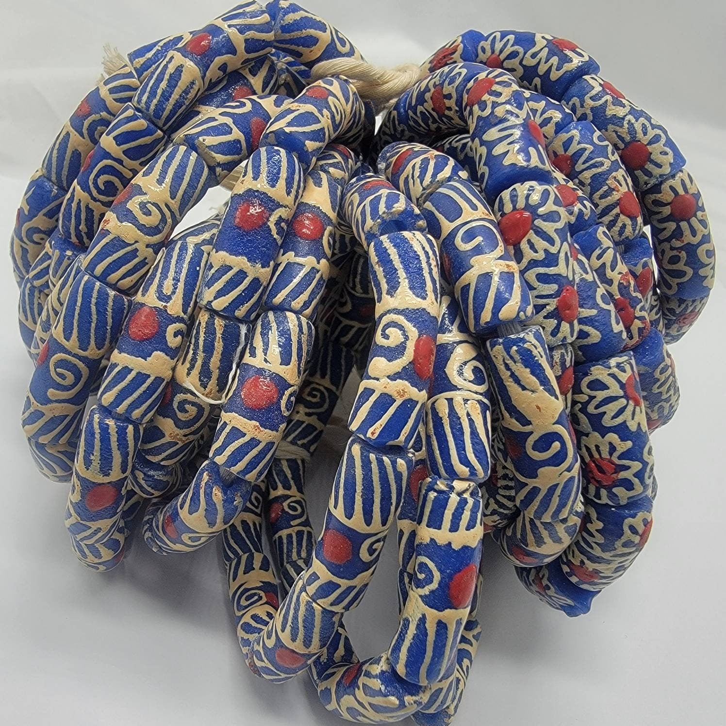 Blue Hand Painted Beads, African Beads