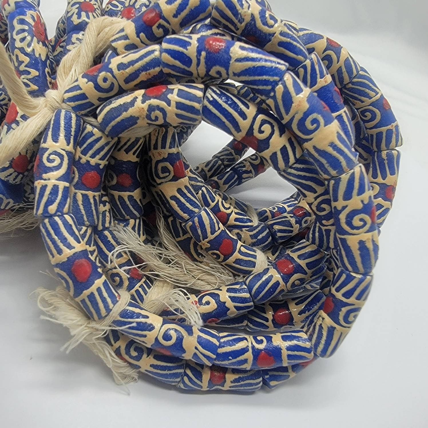 Blue Hand Painted Beads, African Beads