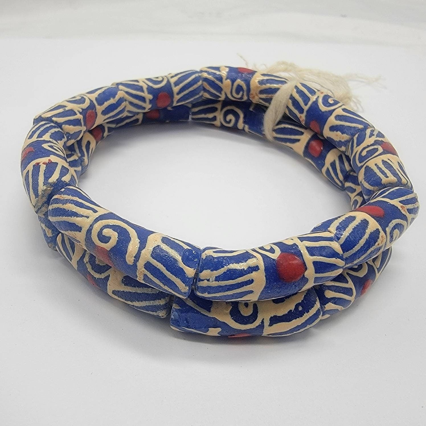 Blue Hand Painted Beads, African Beads