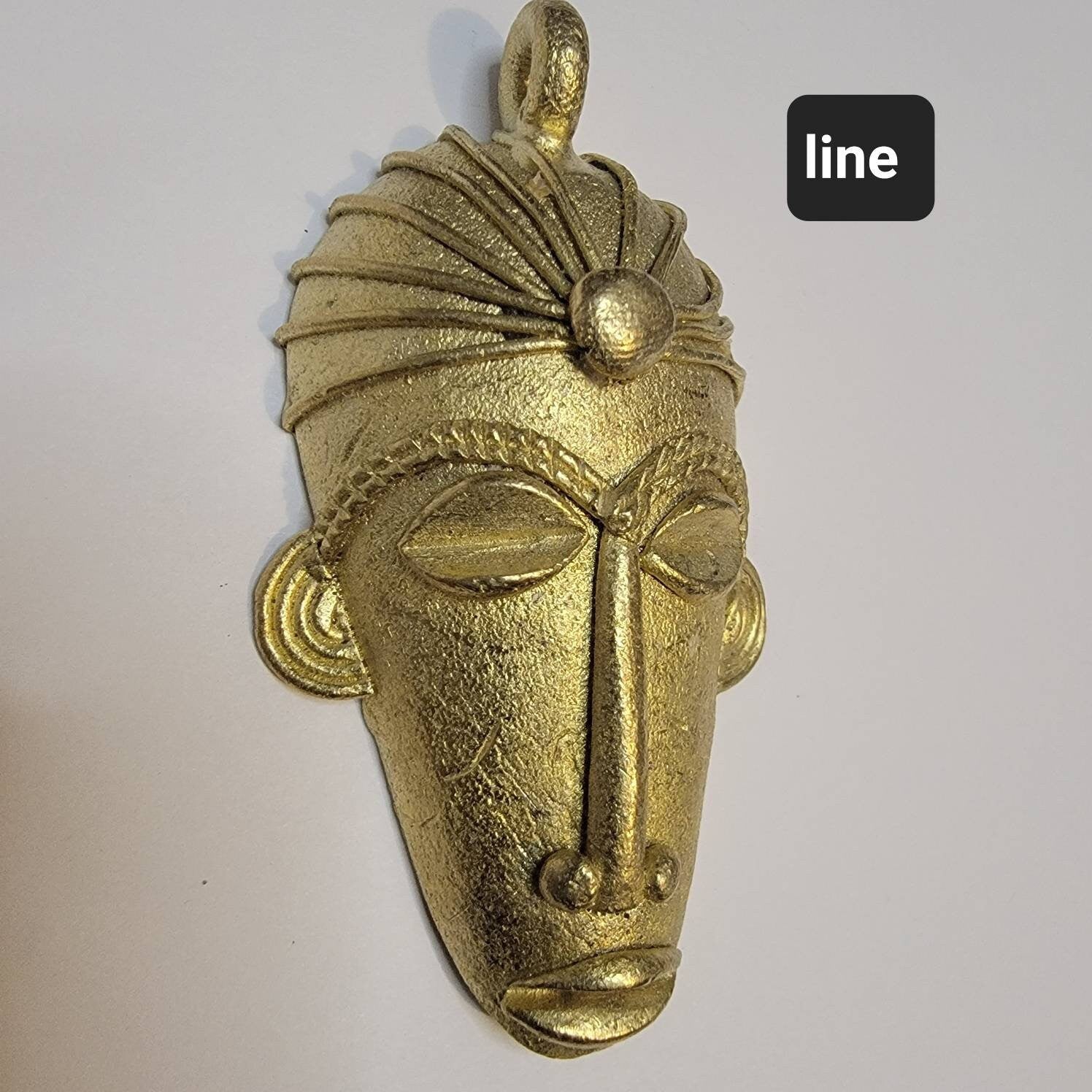 Elongated Mask Pendant, African Brass Beads