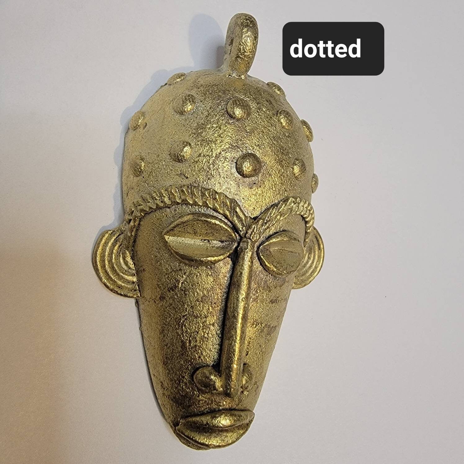 Elongated Mask Pendant, African Brass Beads