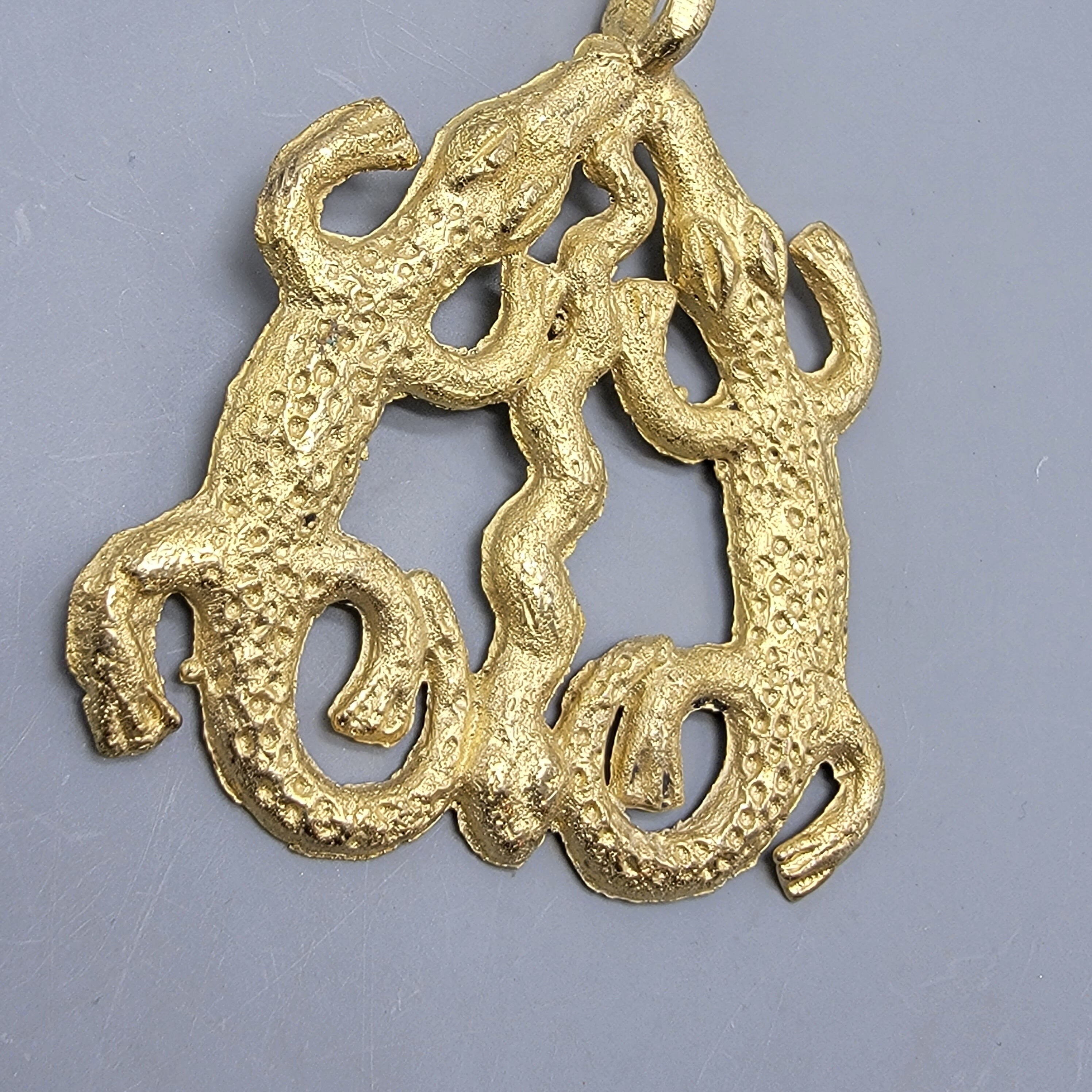 Crocodile and Snake Brass Pendant, Ashanti Brass