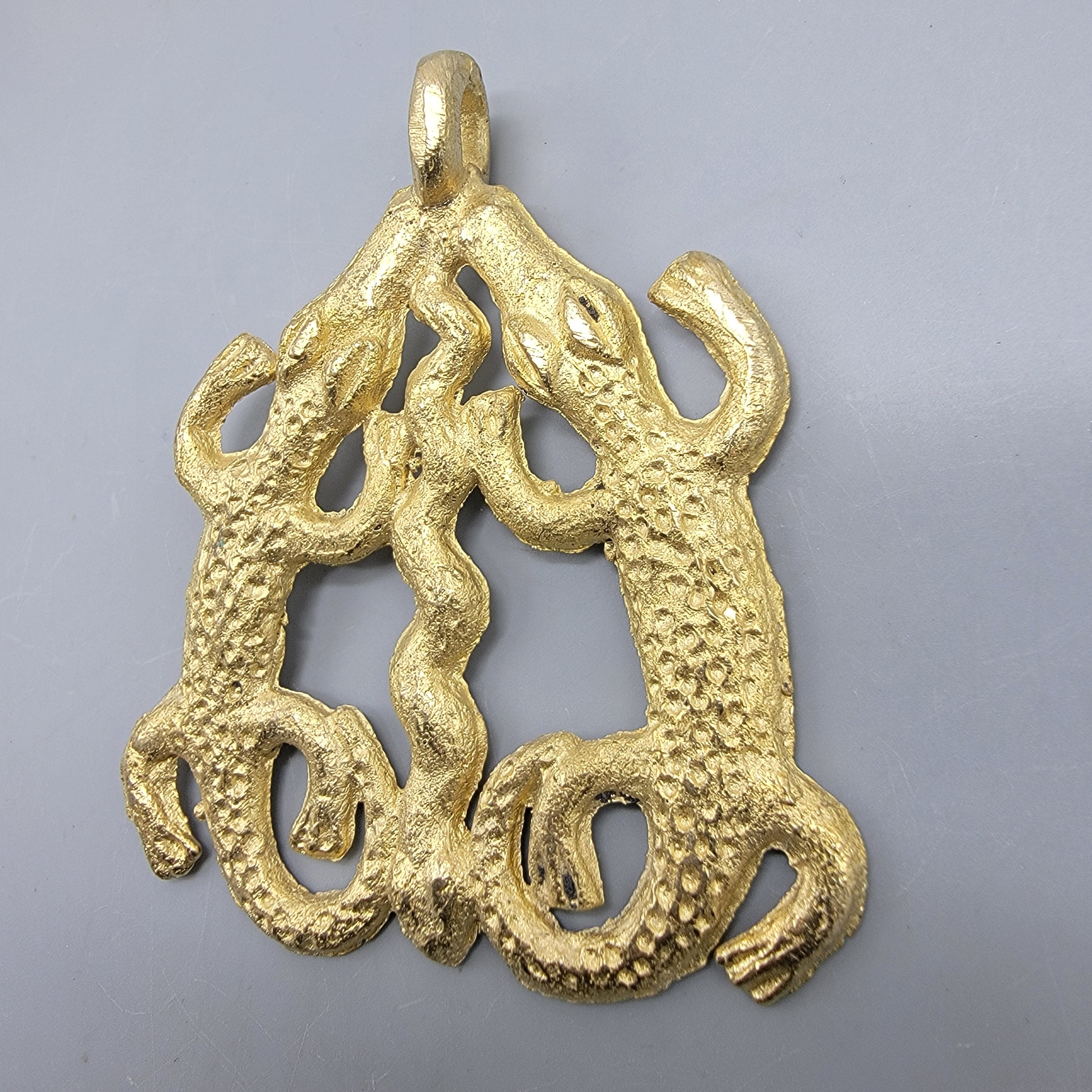 Crocodile and Snake Brass Pendant, Ashanti Brass