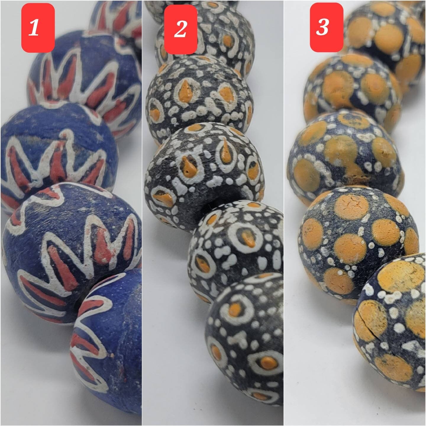 Round African Powdered Glass Beads, Recycle Beads, Hand Painted Beads