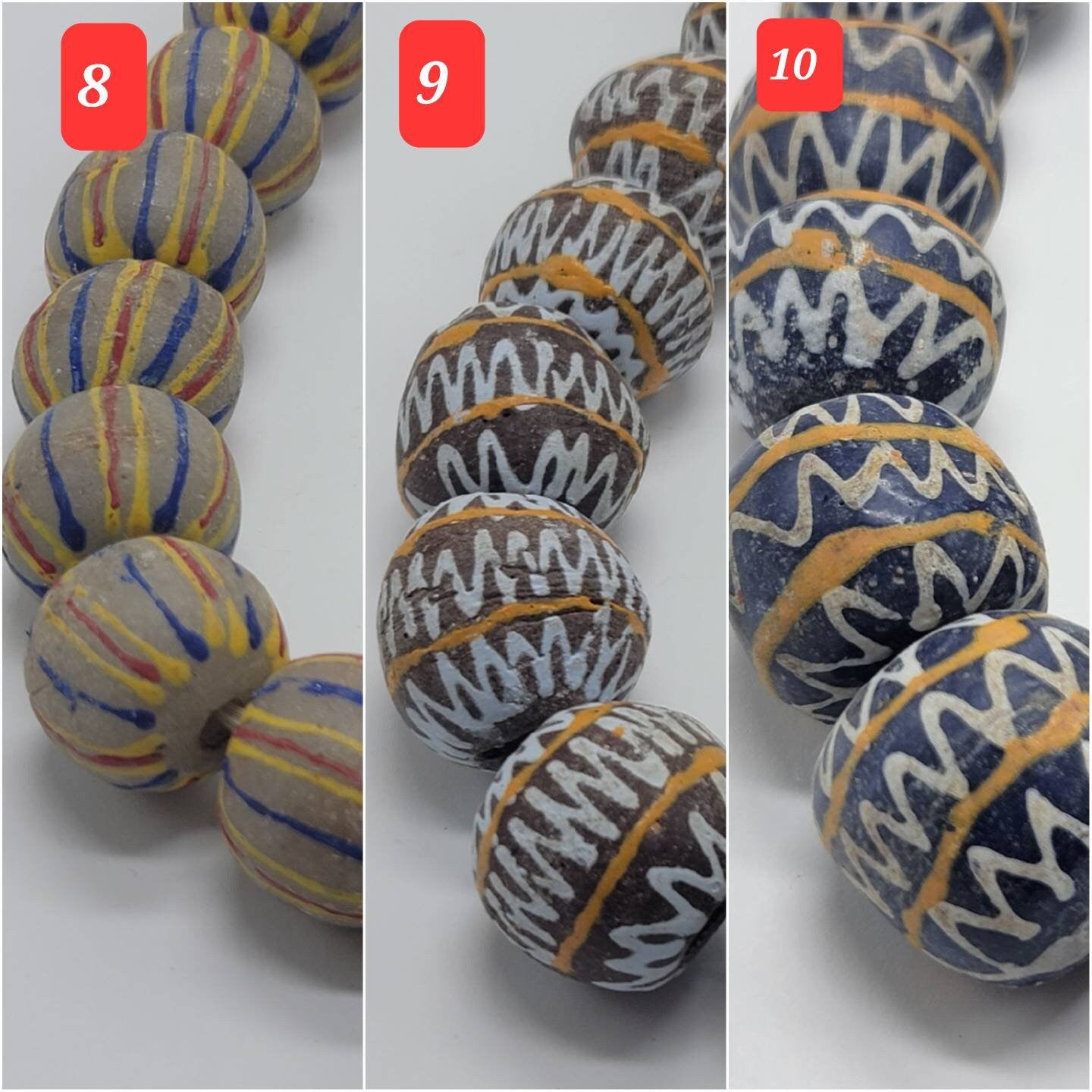 Round African Powdered Glass Beads, Recycle Beads, Hand Painted Beads