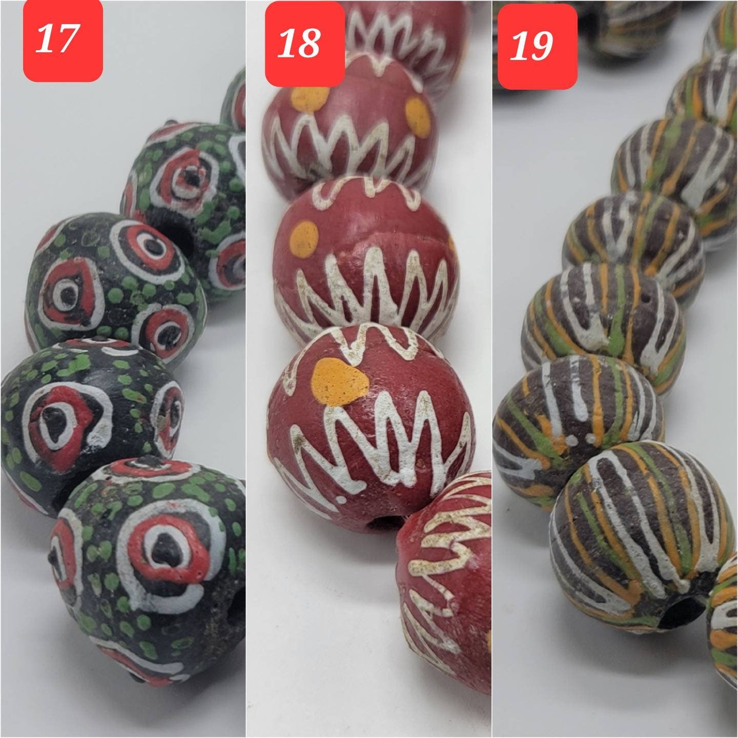 Round African Powdered Glass Beads, Recycle Beads, Hand Painted Beads