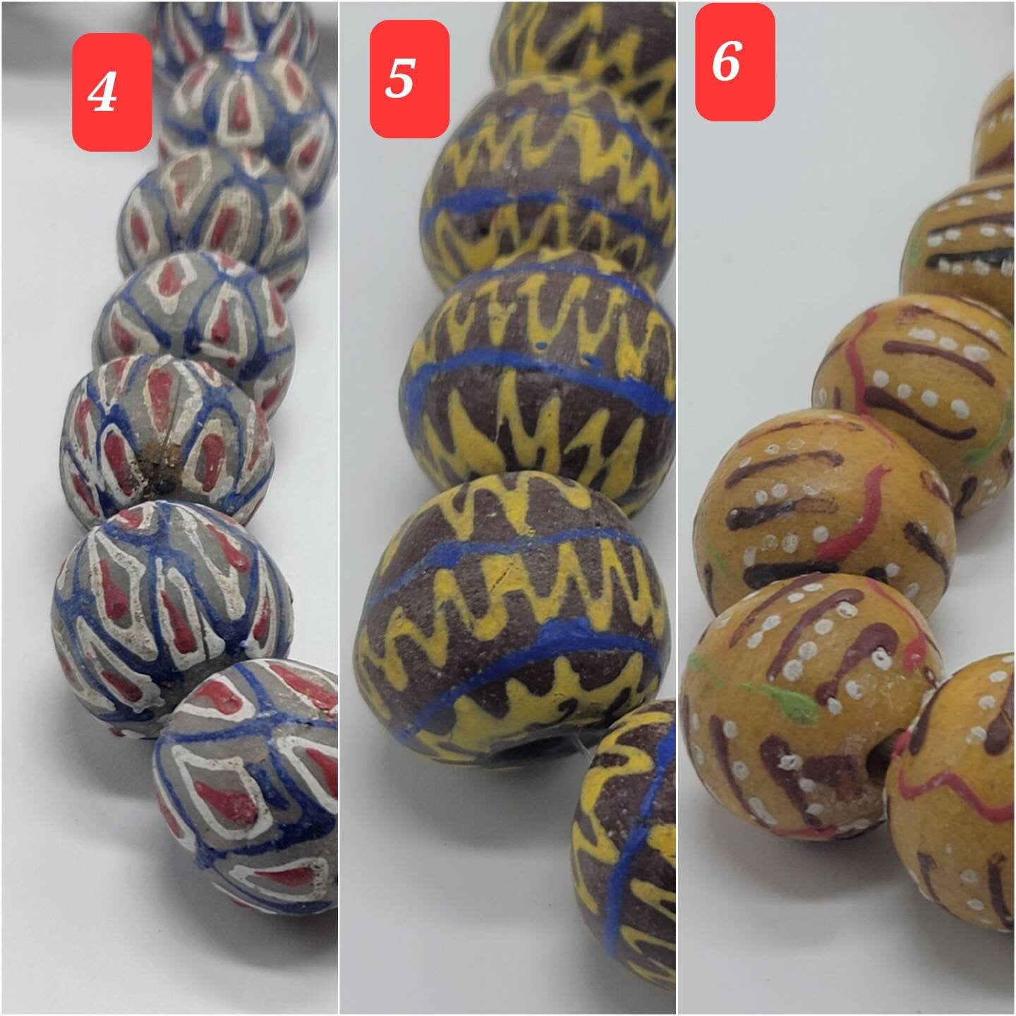 Round African Powdered Glass Beads, Recycle Beads, Hand Painted Beads