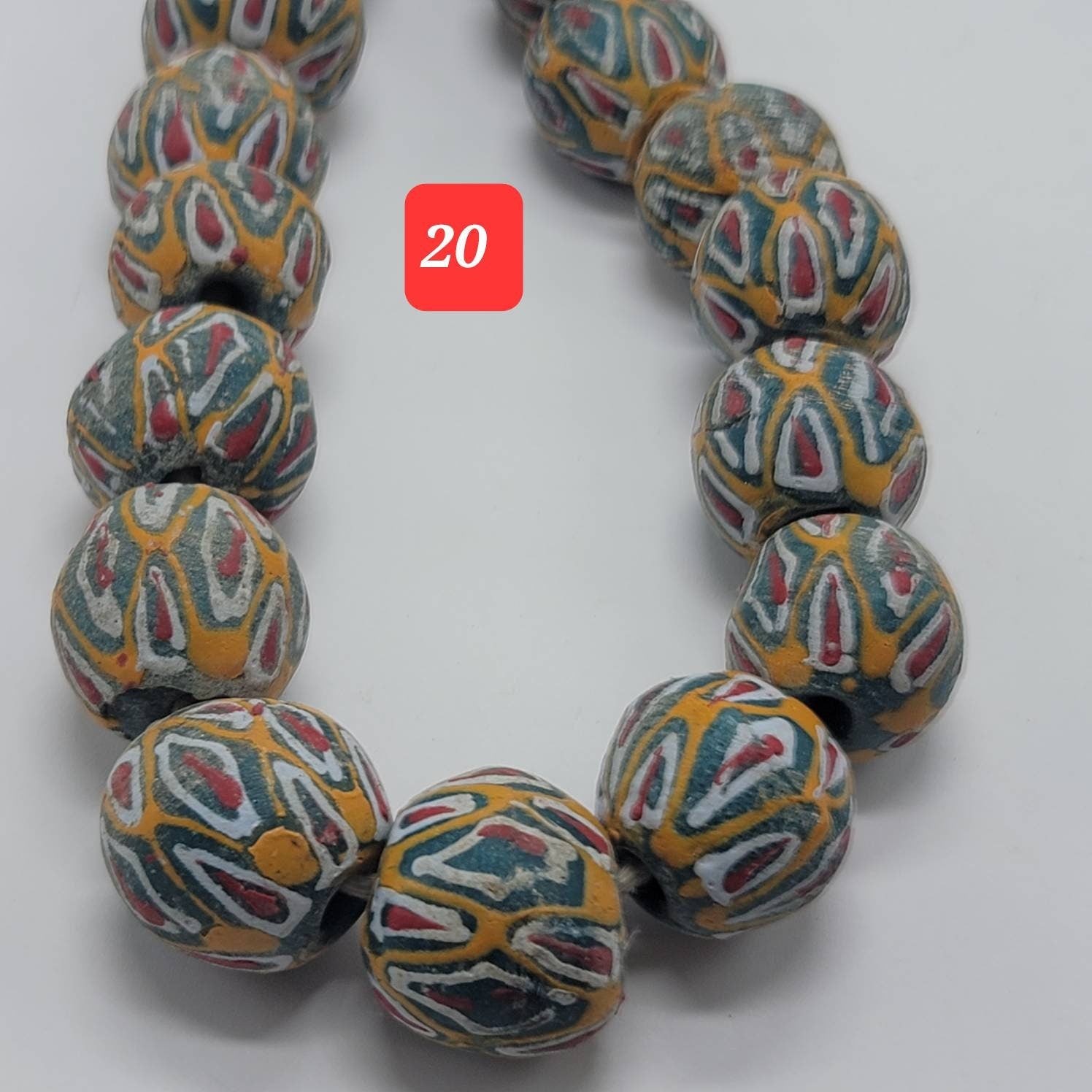 Round African Powdered Glass Beads, Recycle Beads, Hand Painted Beads