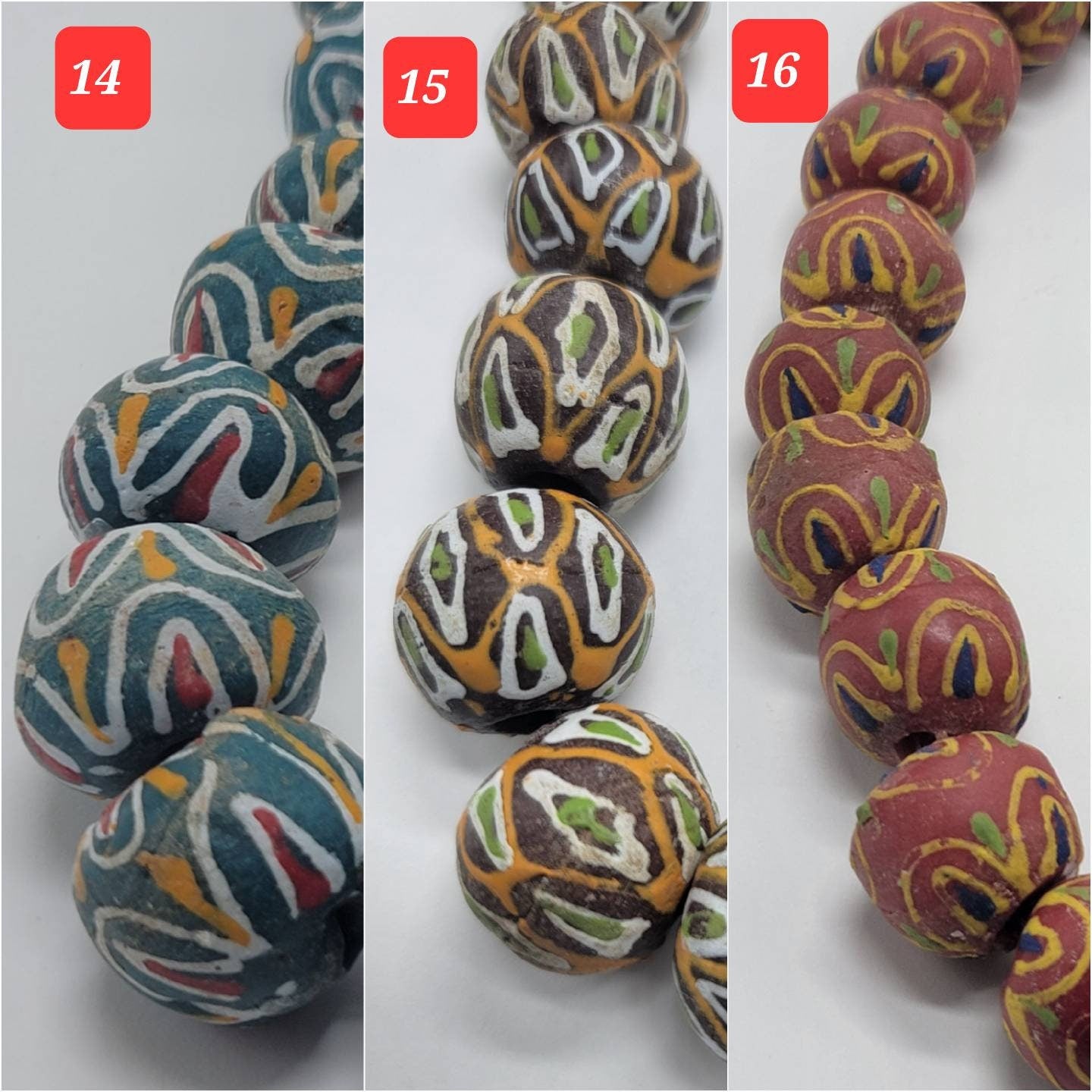 Round African Powdered Glass Beads, Recycle Beads, Hand Painted Beads