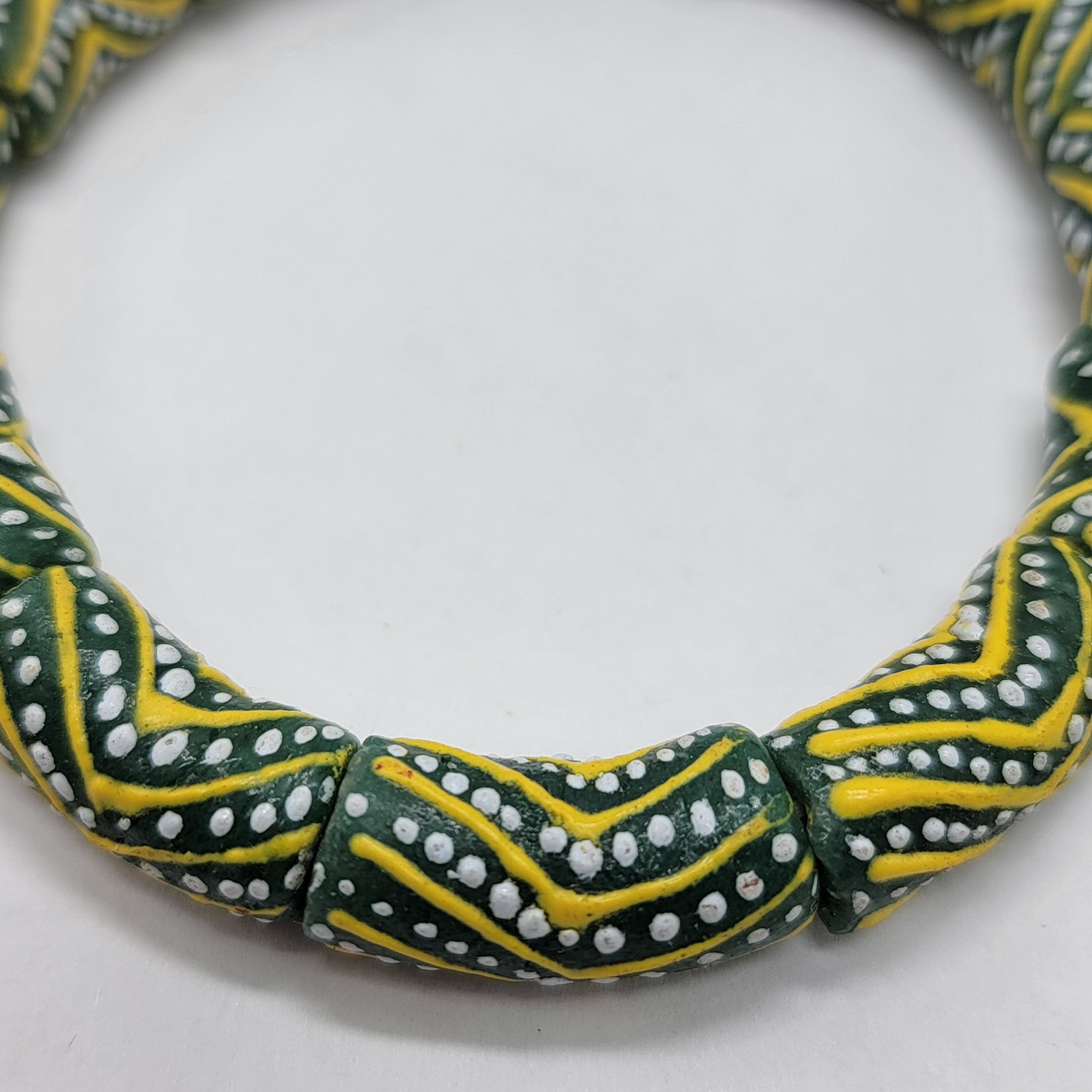 Green Hand Painted Krobo Powdered Glass Beads