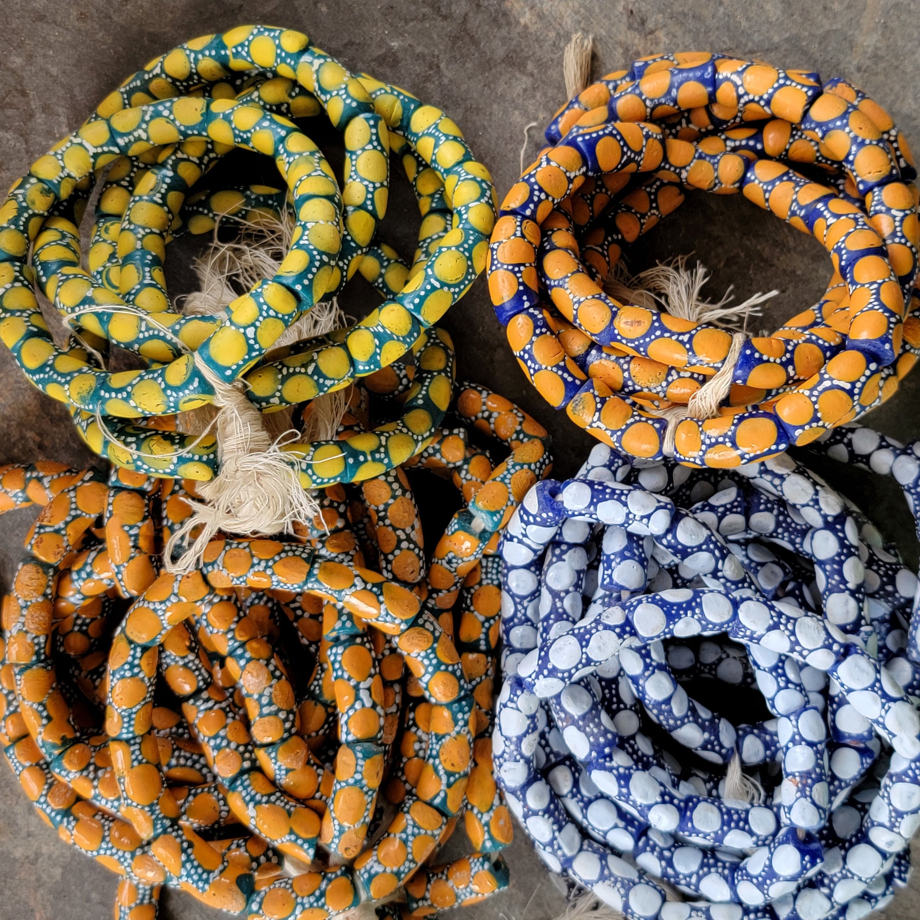 10 Dotted Hand printed of African Beads, Tribal Beads