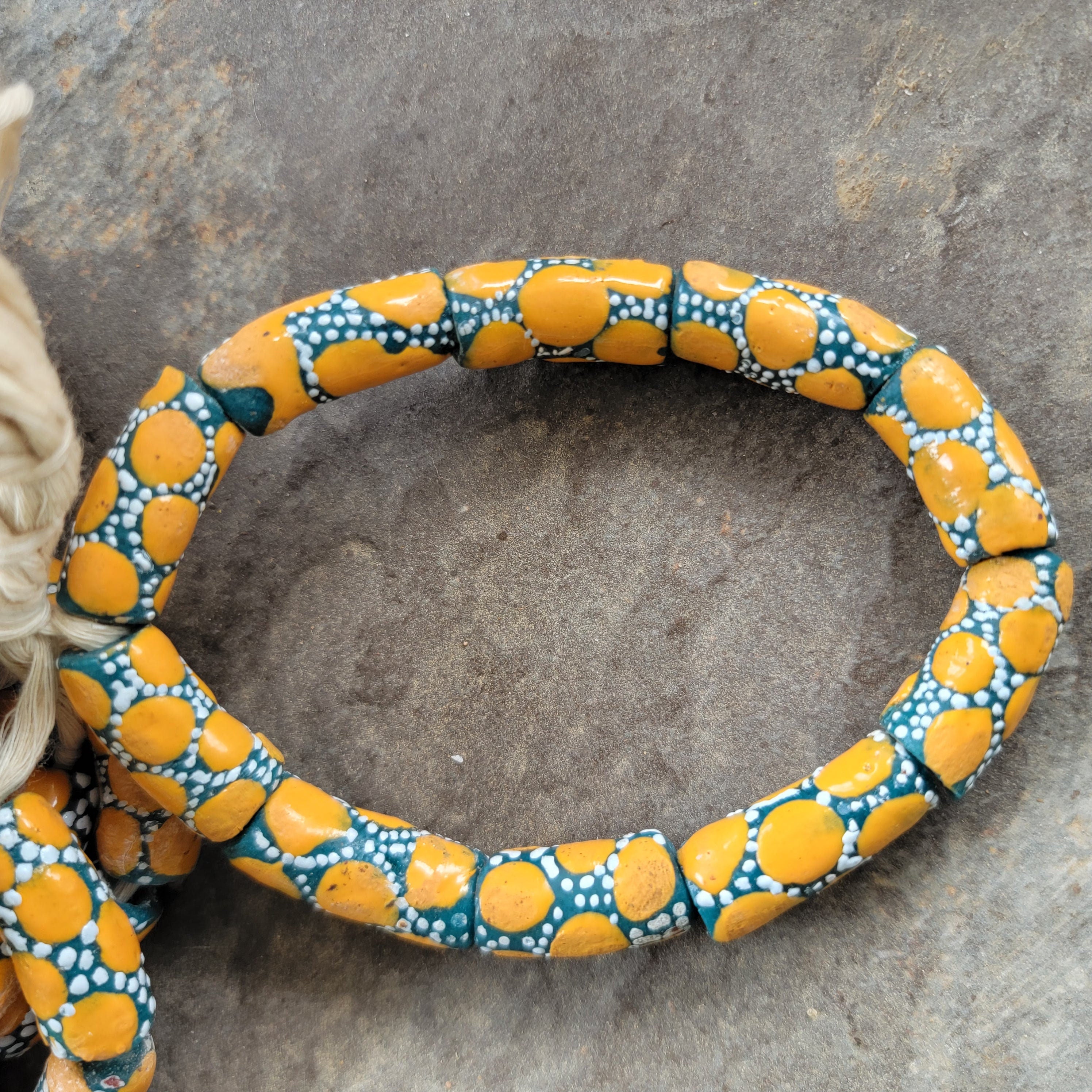 10 Dotted Hand printed of African Beads, Tribal Beads