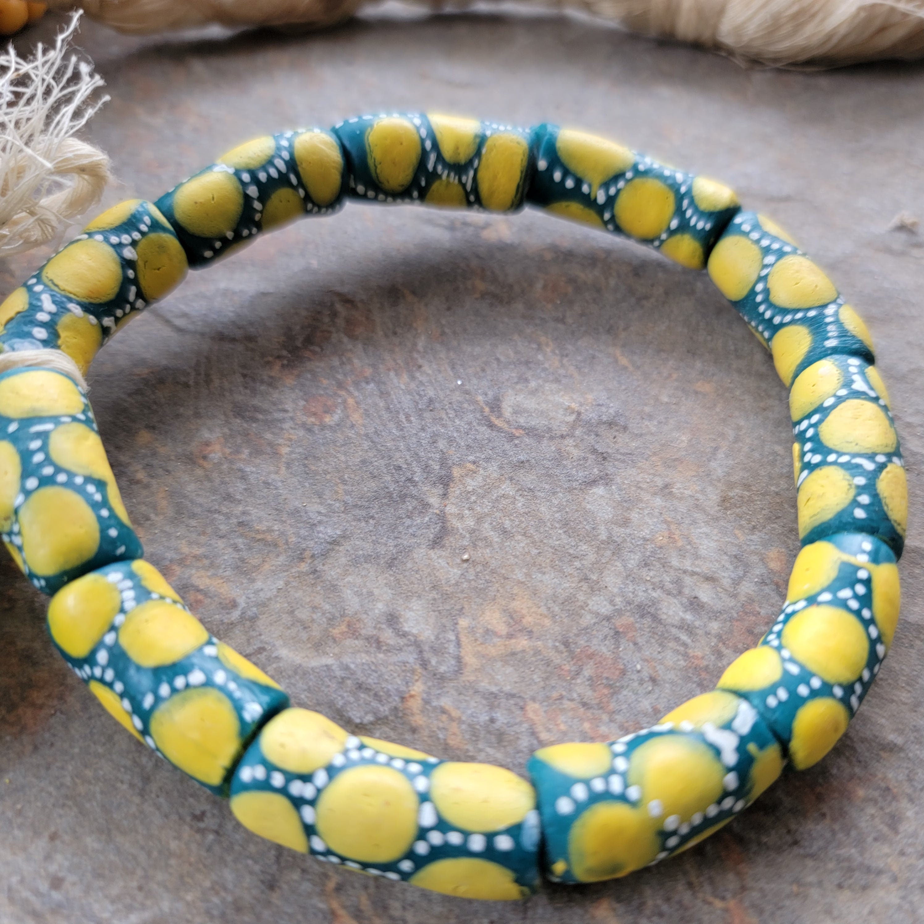 10 Dotted Hand printed of African Beads, Tribal Beads