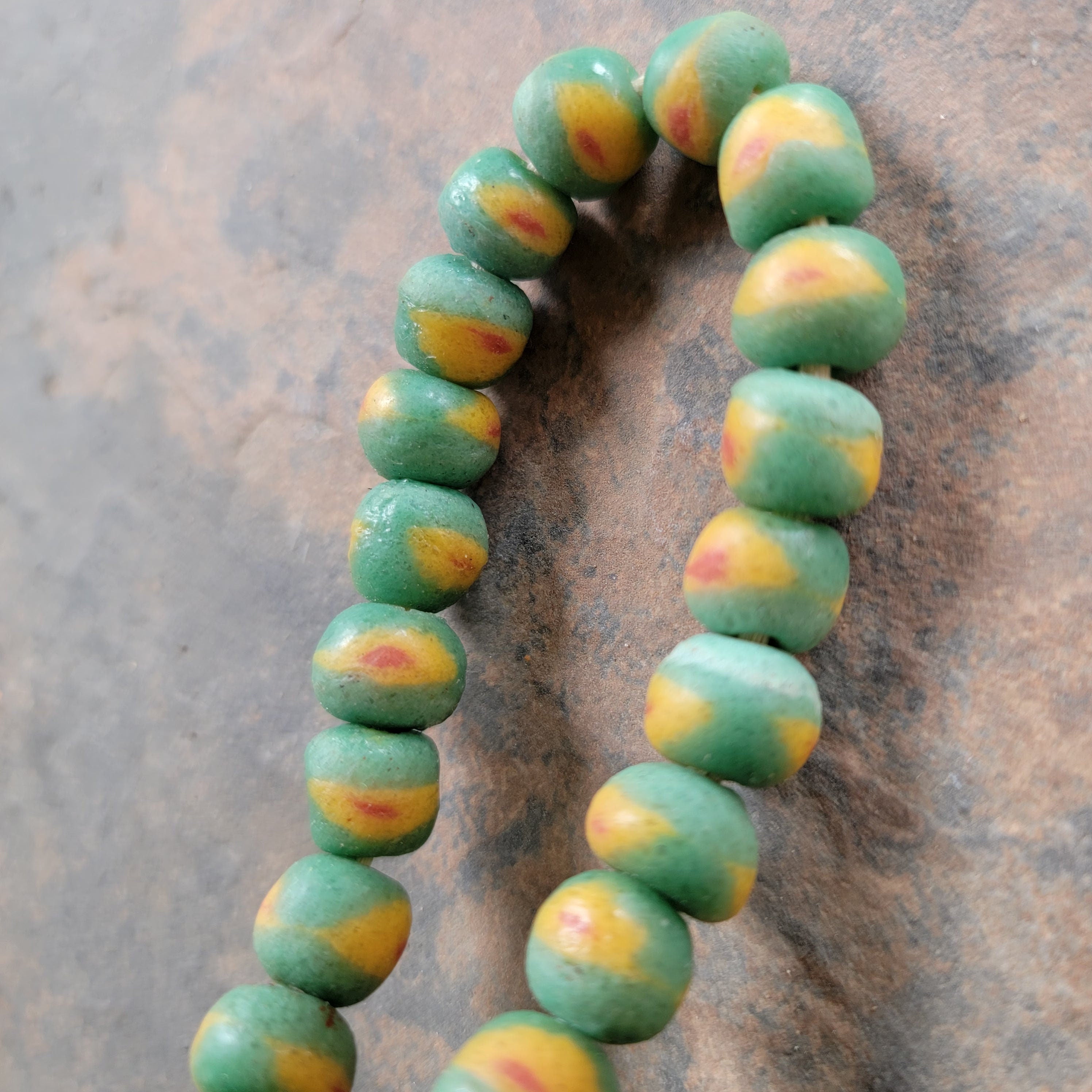 25 Green Red Eye Beads, African Beads