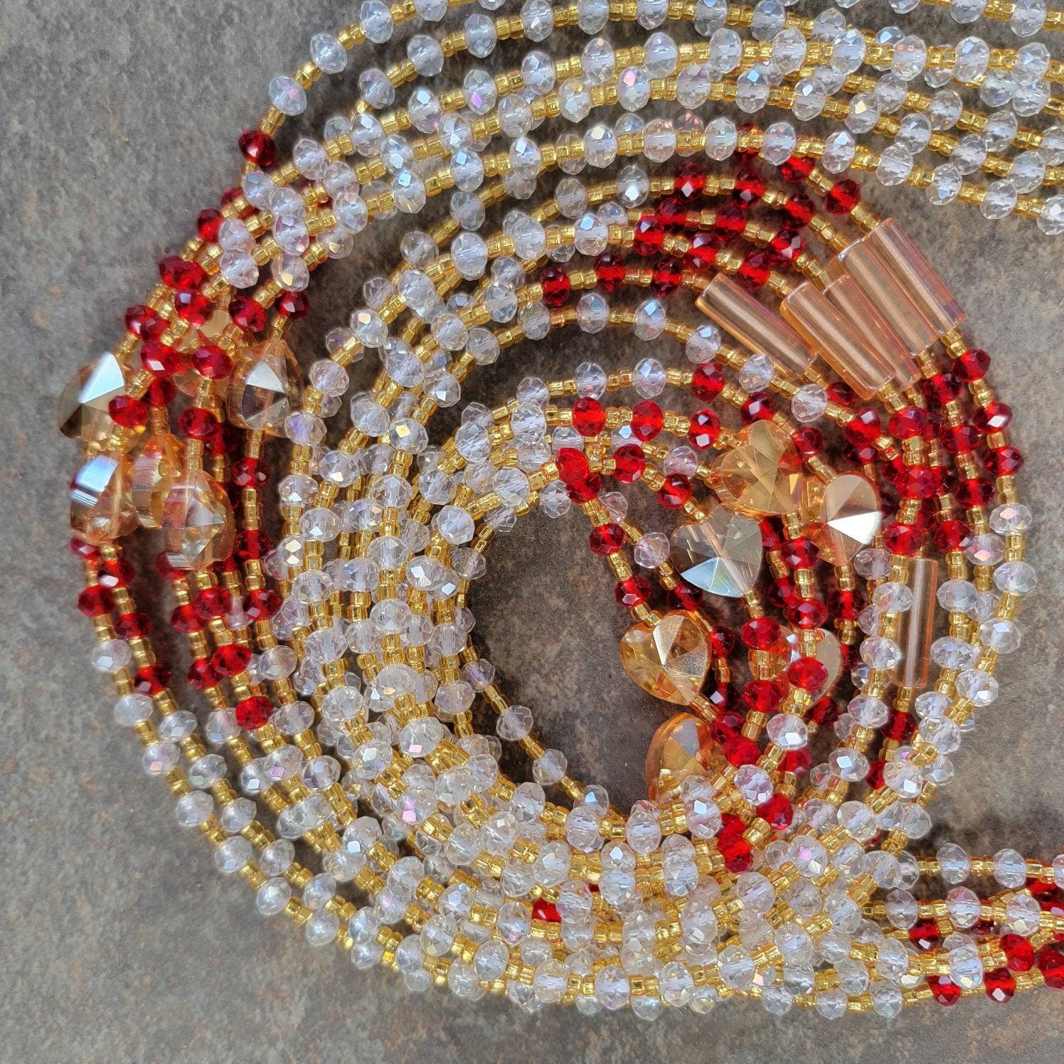 Red Gold Gem-cut Belly Beads, Waist Beads, Women Jewelry