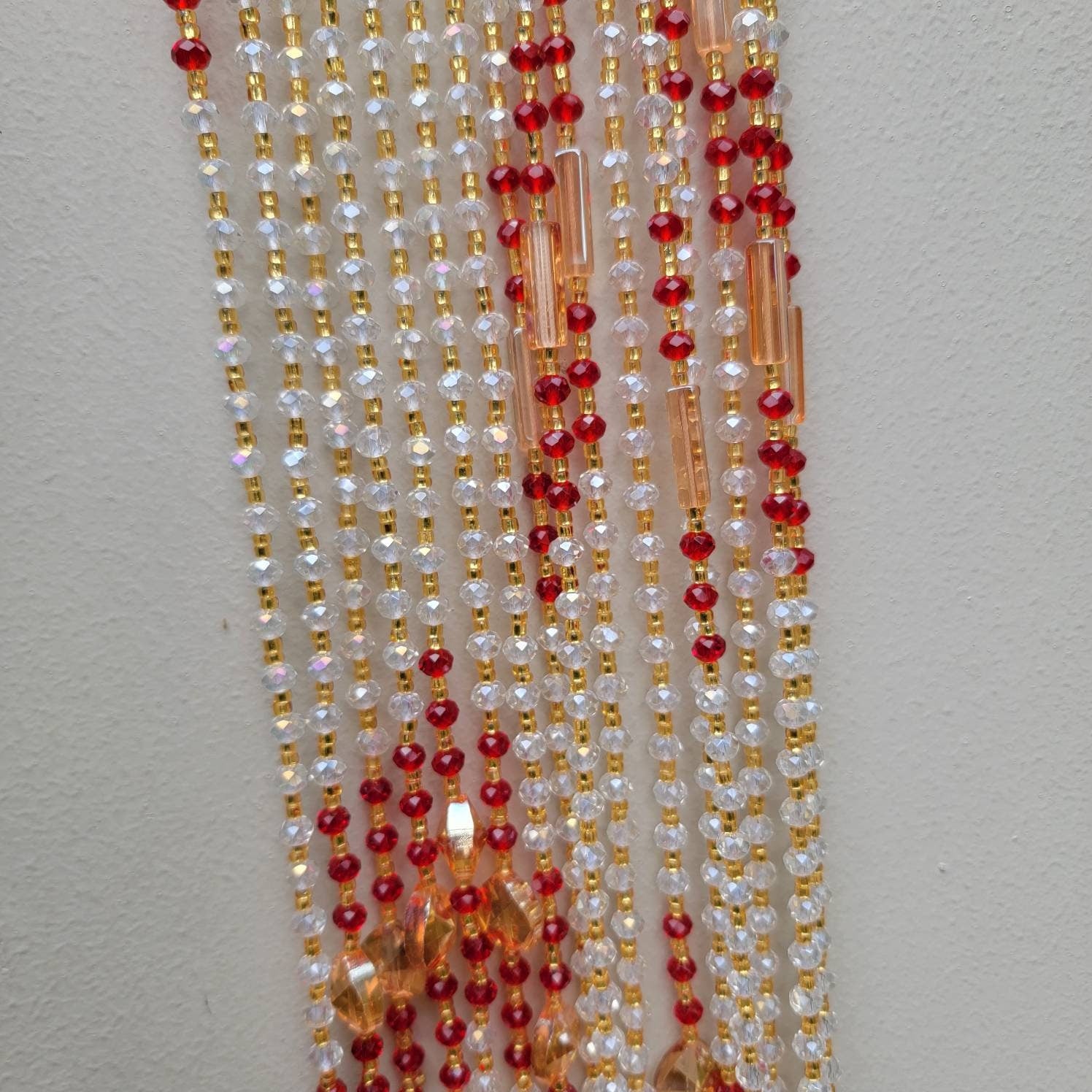 Red Gold Gem-cut Belly Beads, Waist Beads, Women Jewelry