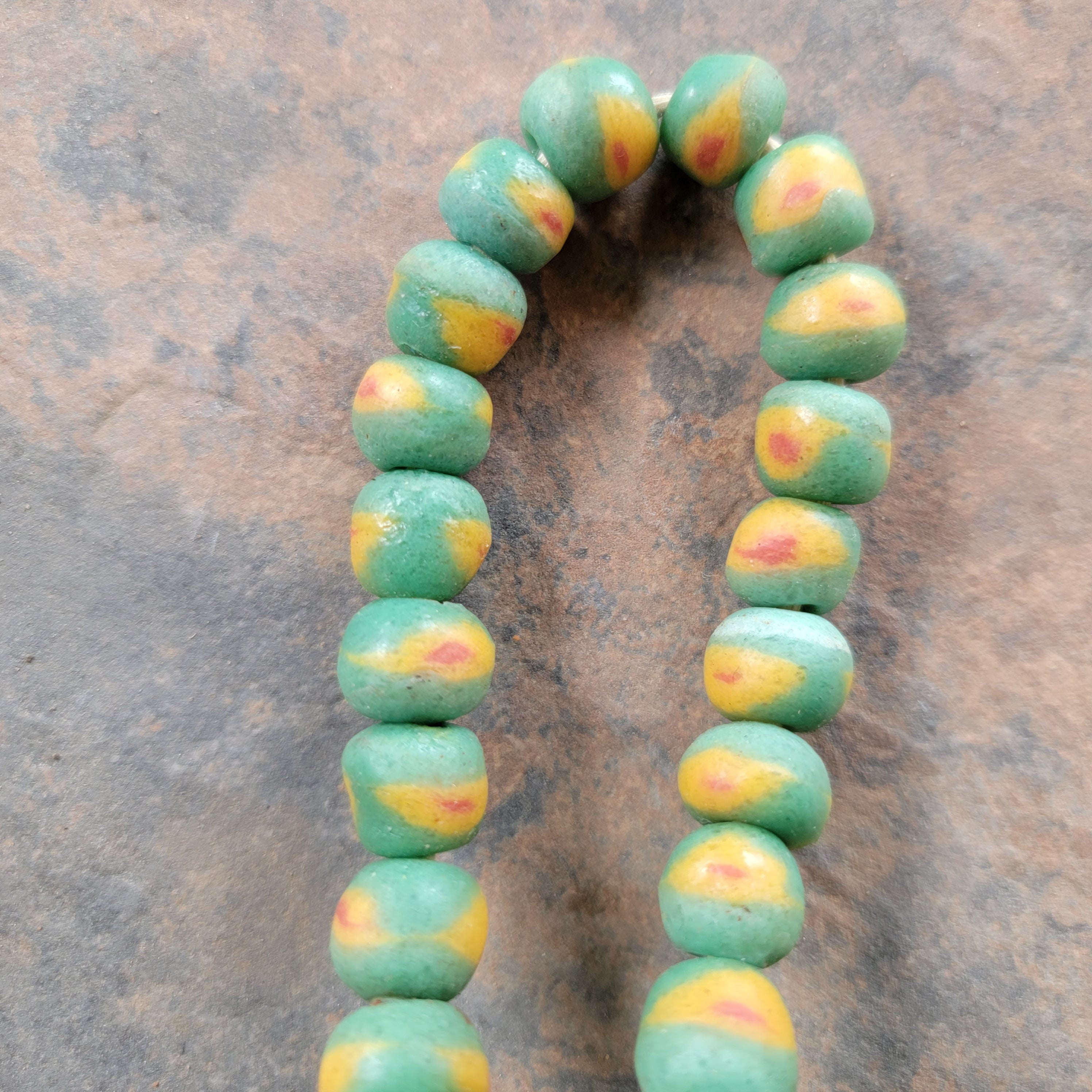 25 Green Red Eye Beads, African Beads