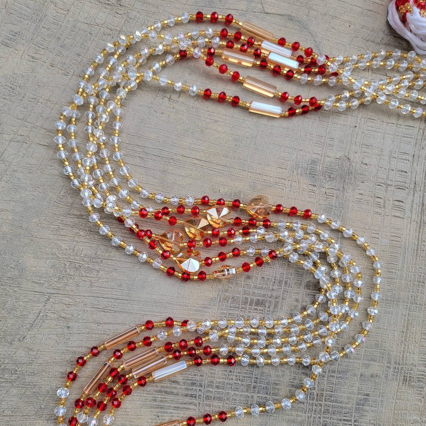 Red Gold Gem-cut Belly Beads, Waist Beads, Women Jewelry