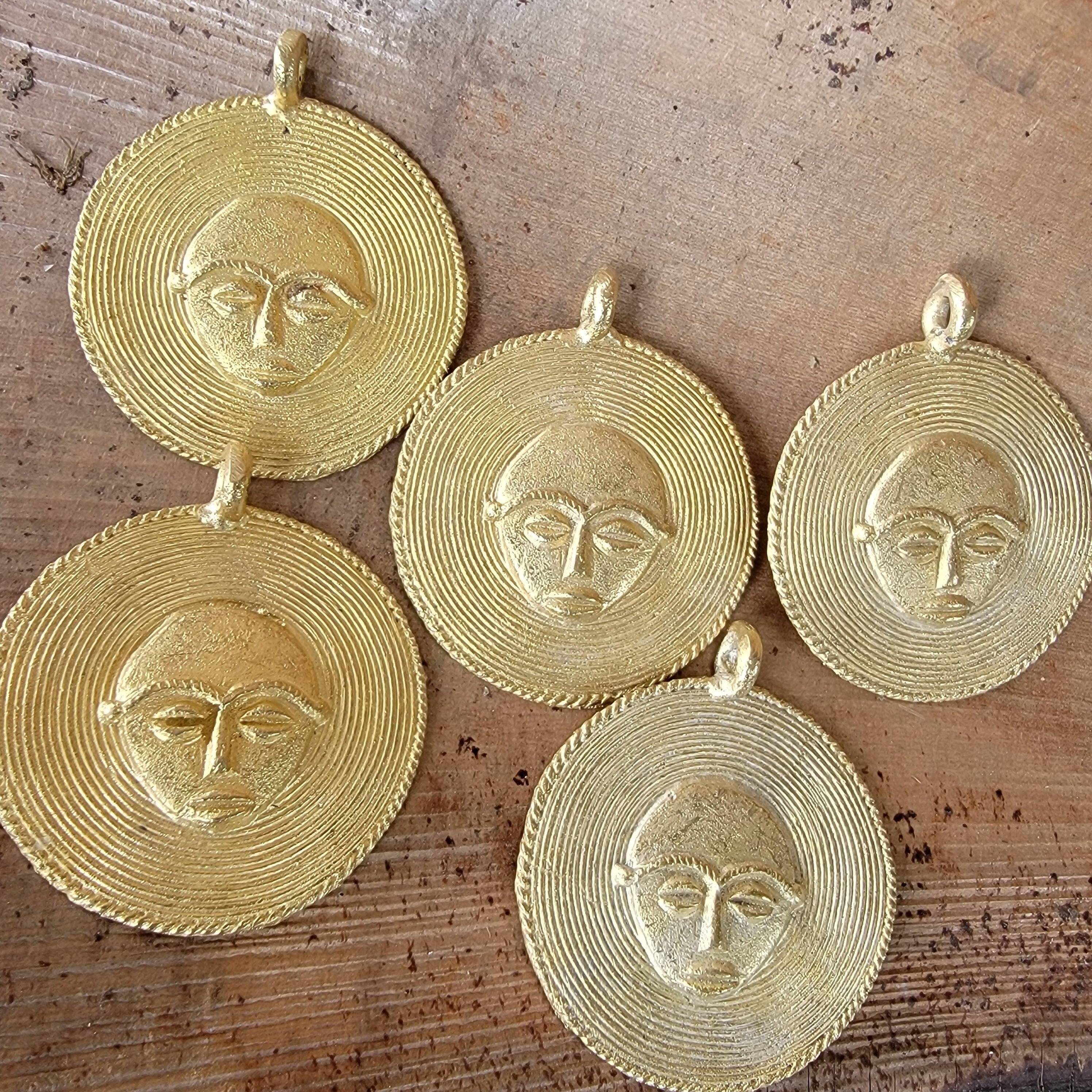 Face Shield Pendant, African Brass Beads