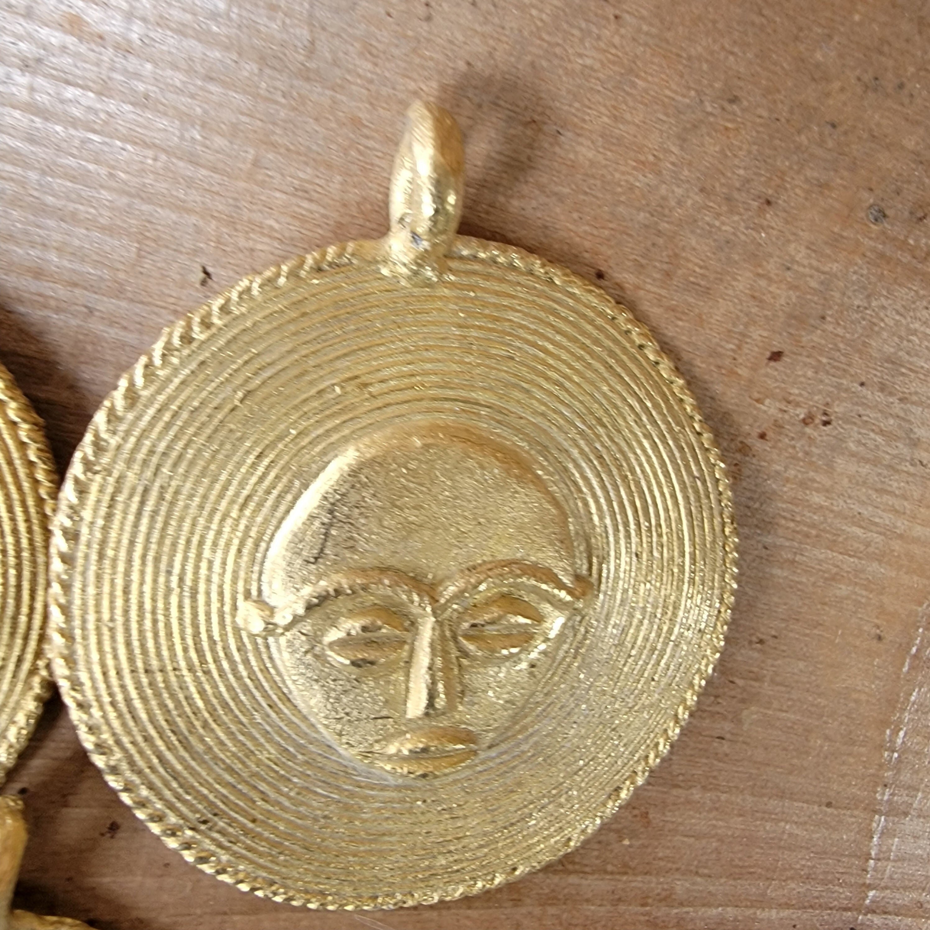 Face Shield Pendant, African Brass Beads