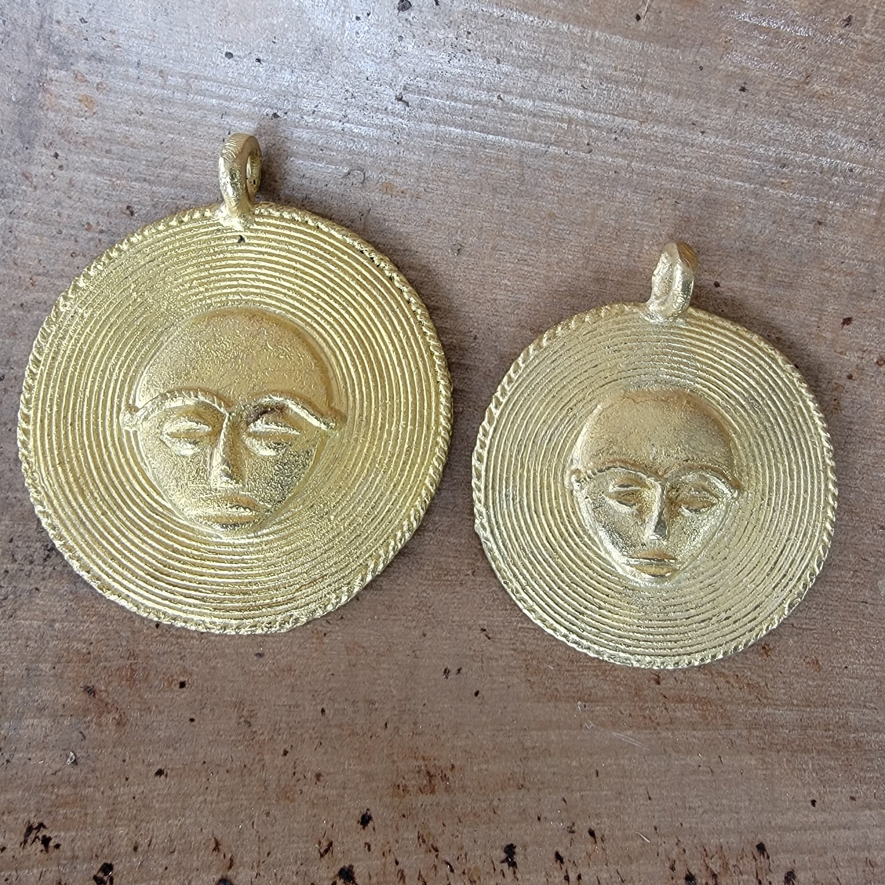 Face Shield Pendant, African Brass Beads