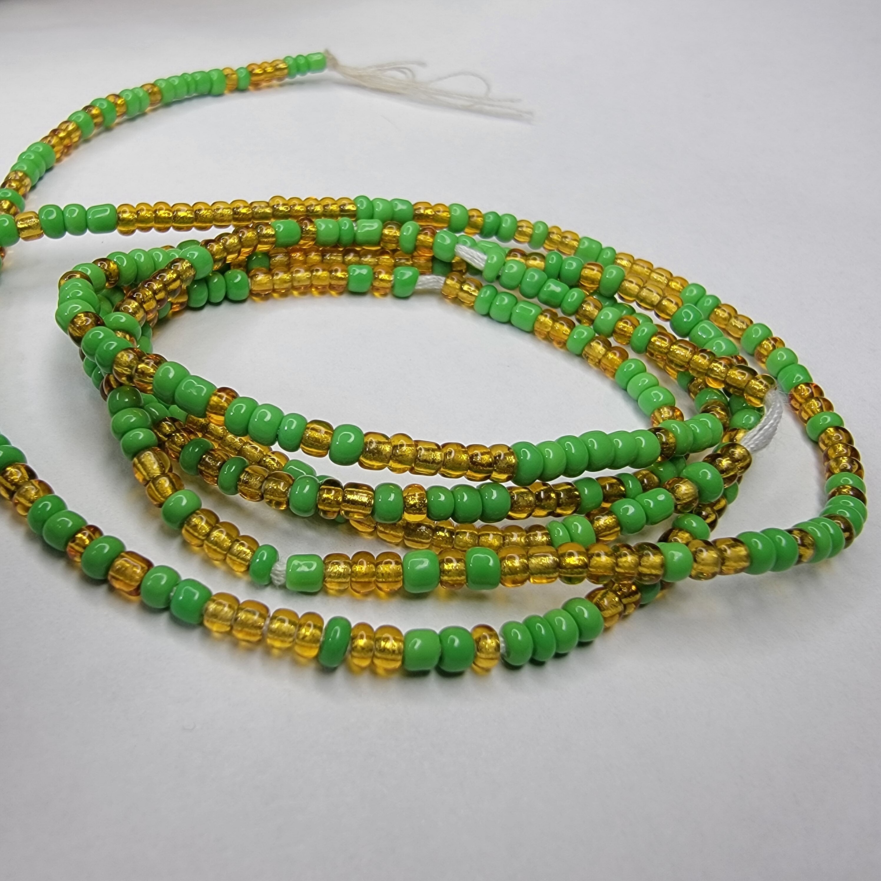 Green Gold Clasp Waist Beads, Stretch Belly Chain, Tie On