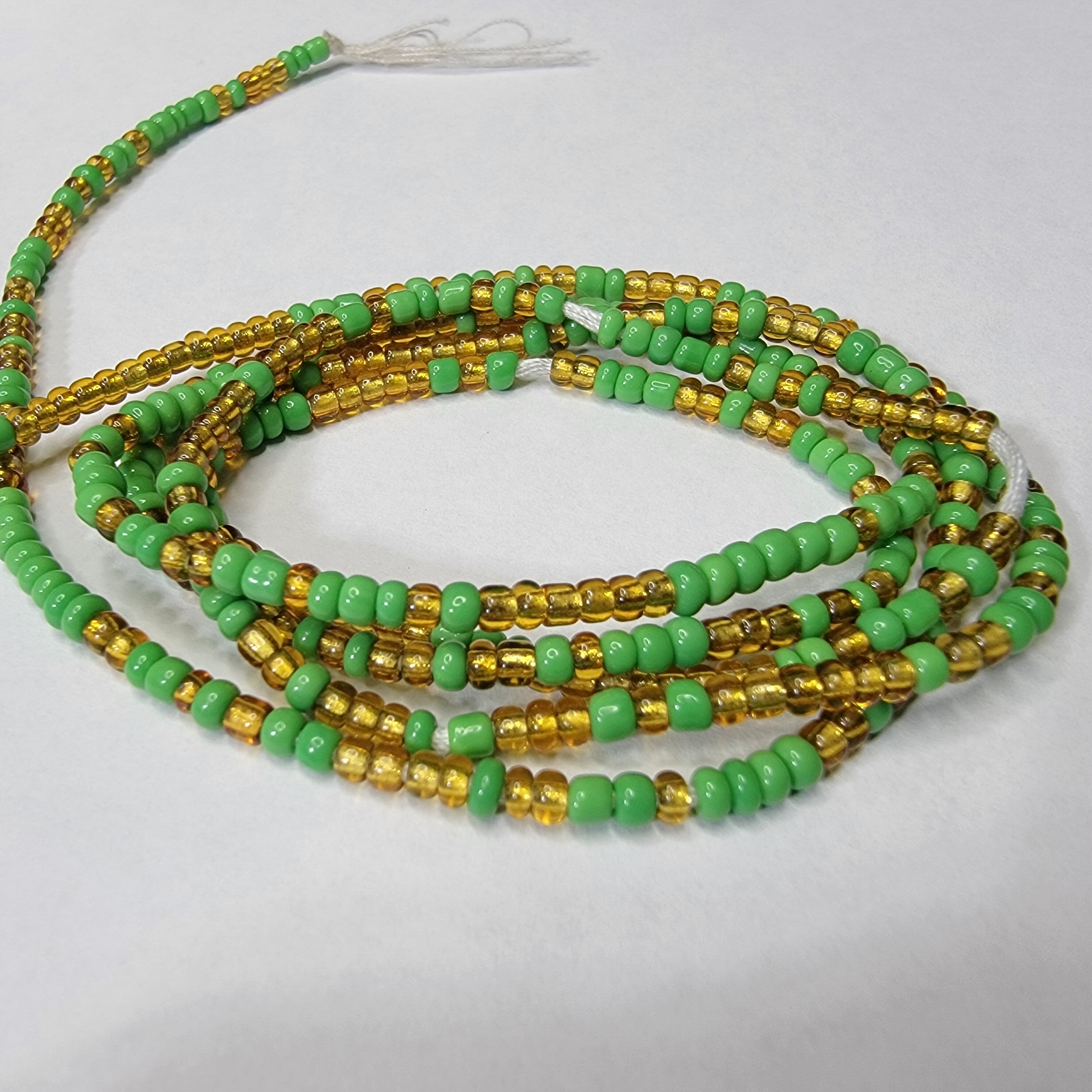 Green Gold Clasp Waist Beads, Stretch Belly Chain, Tie On