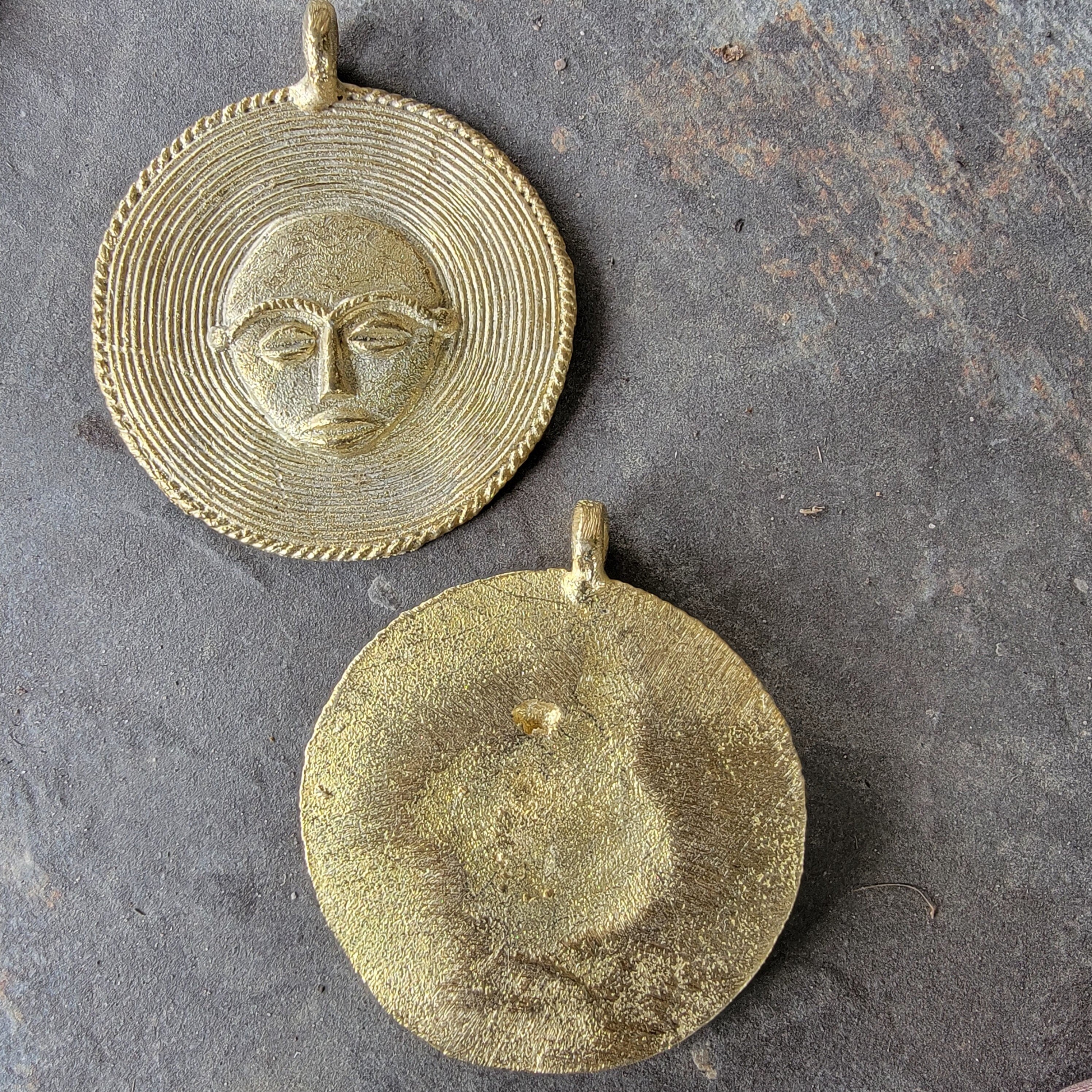 Face Shield Pendant, African Brass Beads