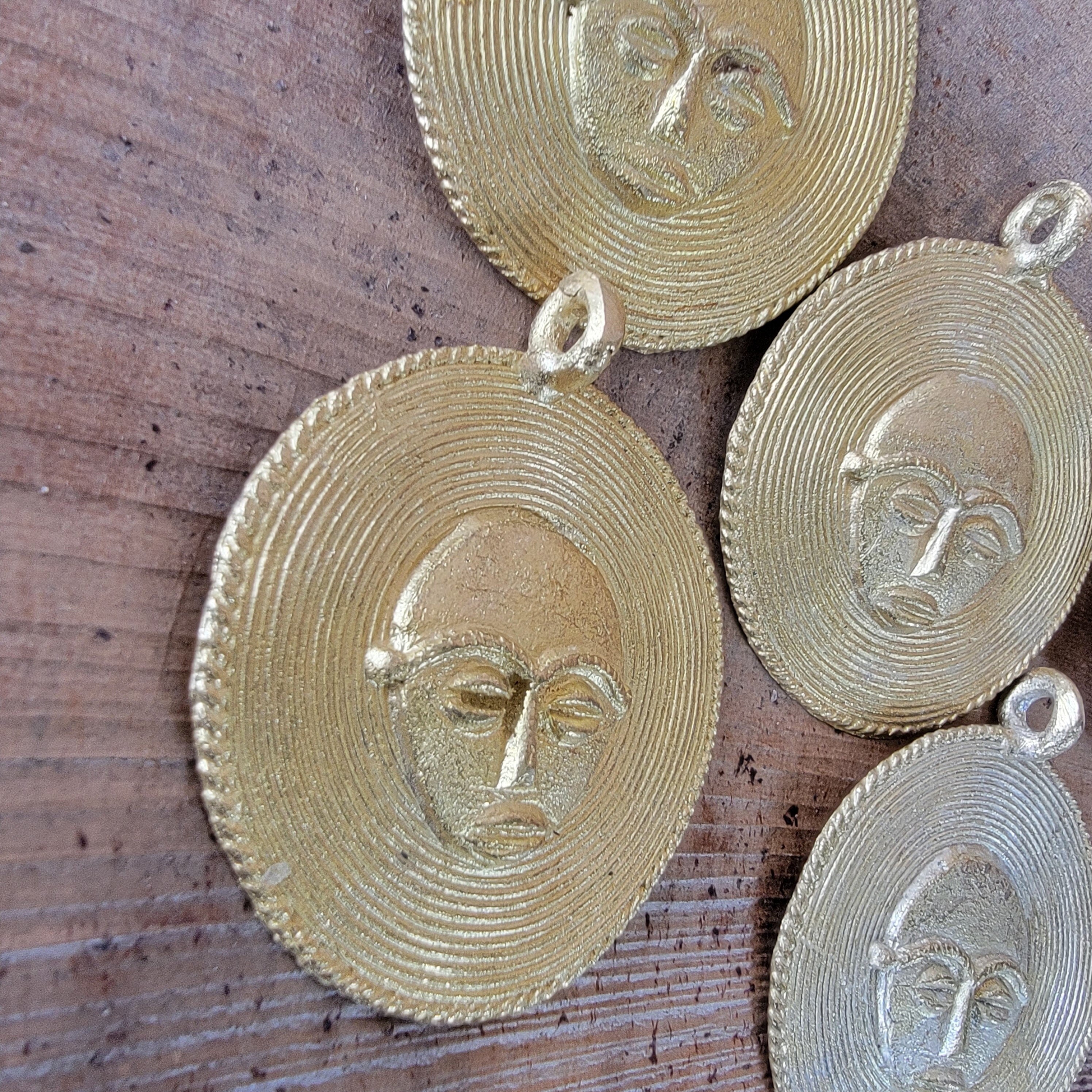 Face Shield Pendant, African Brass Beads