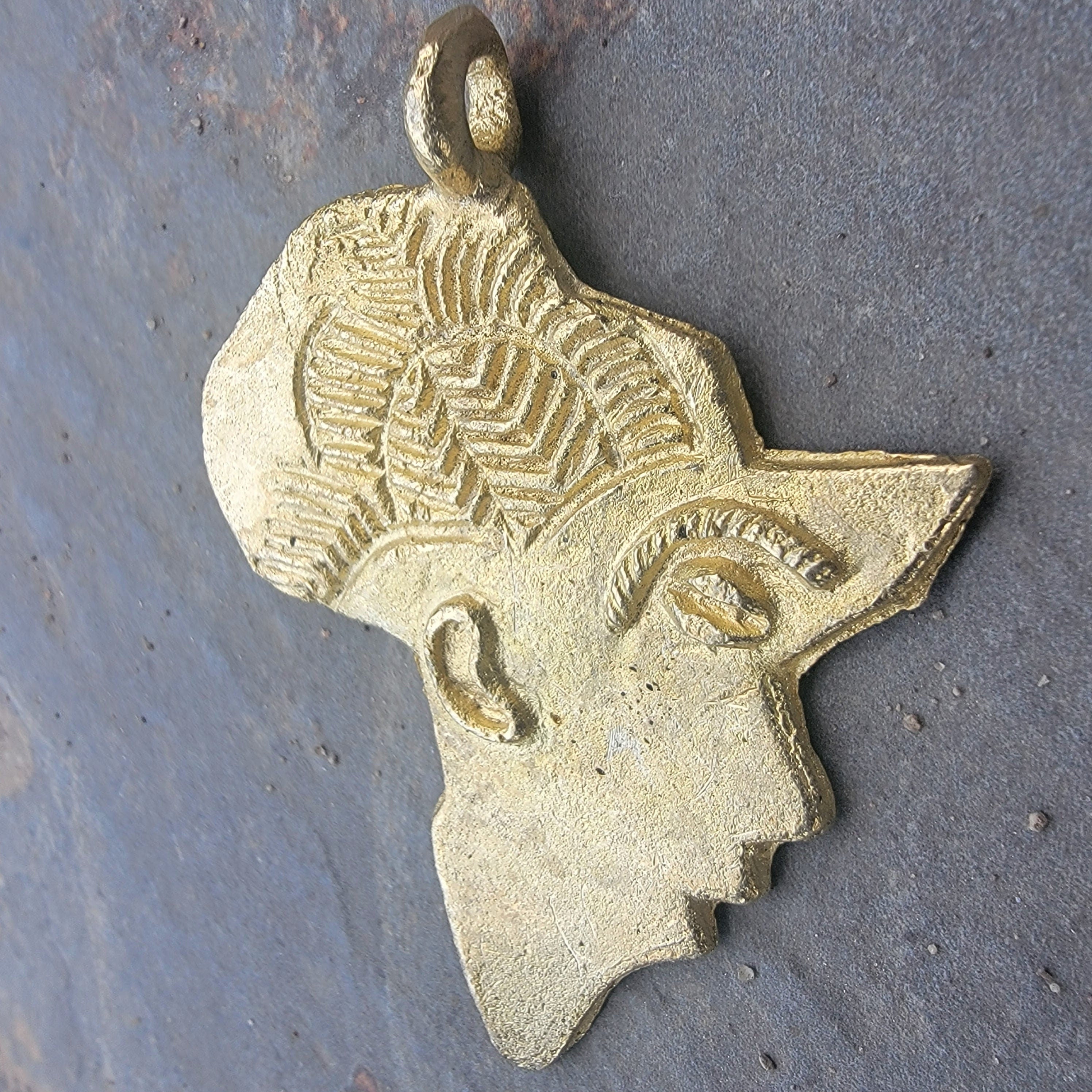 African Map Pendant, Brass Beads