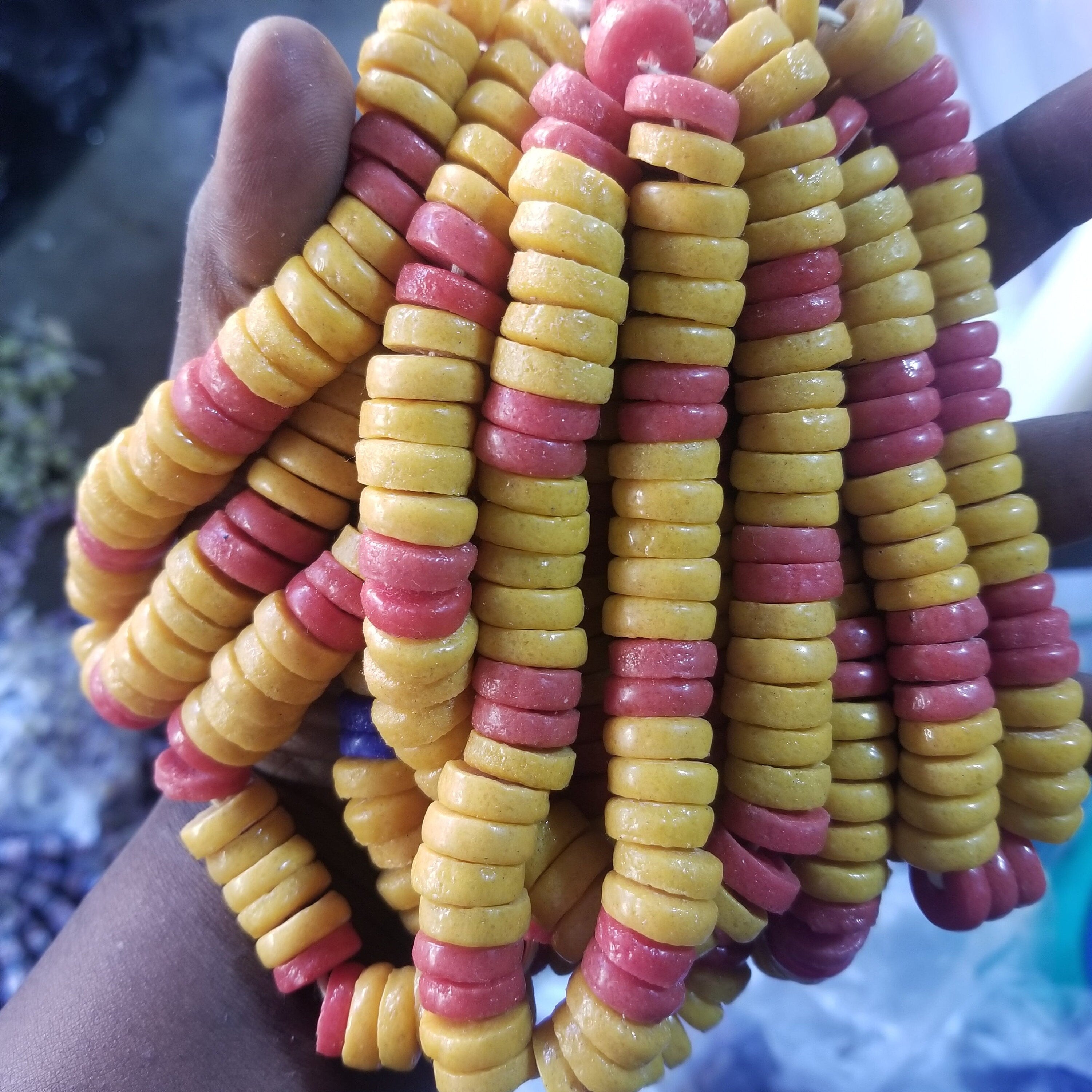 48 Mustard Yellow Red Spacer Beads