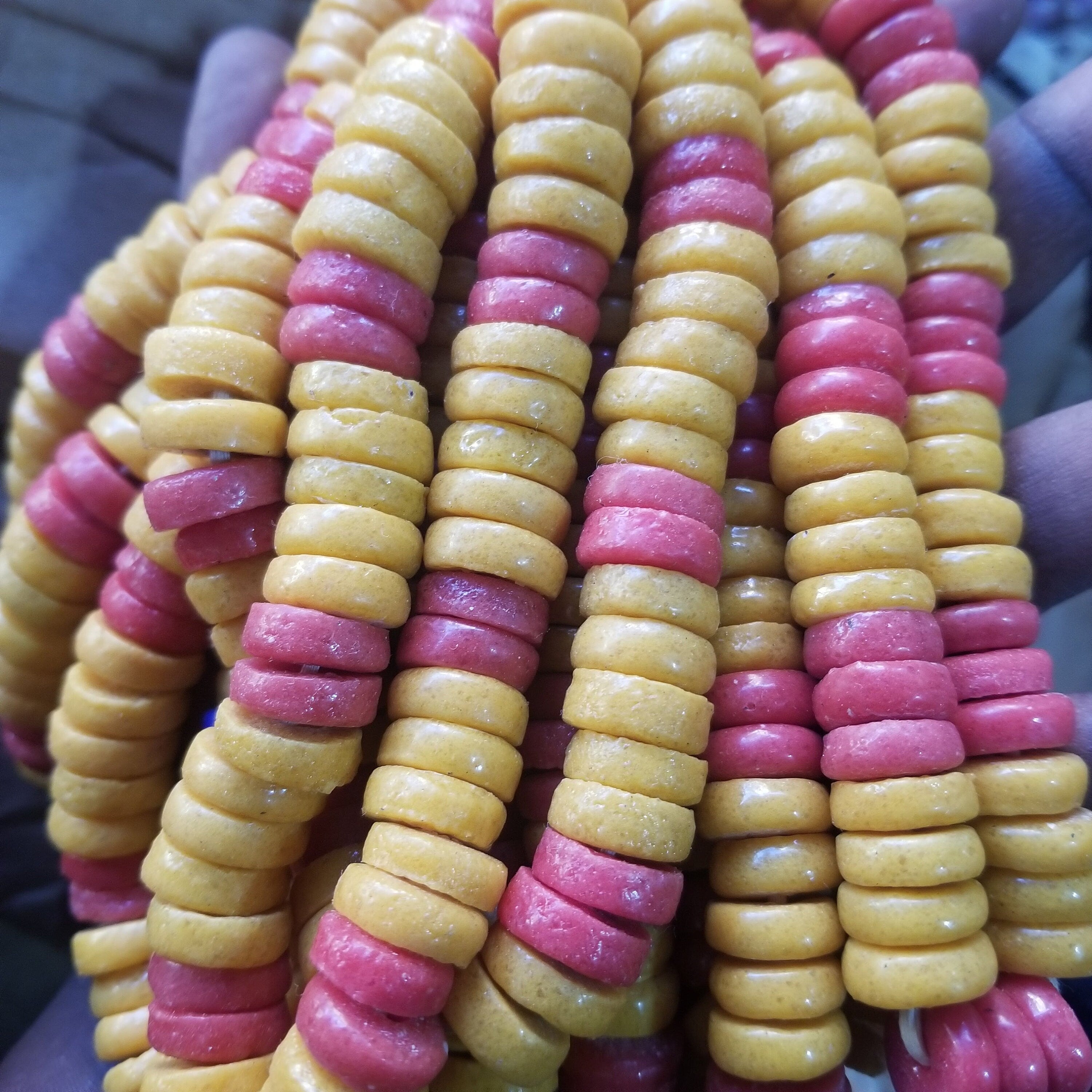 48 Mustard Yellow Red Spacer Beads