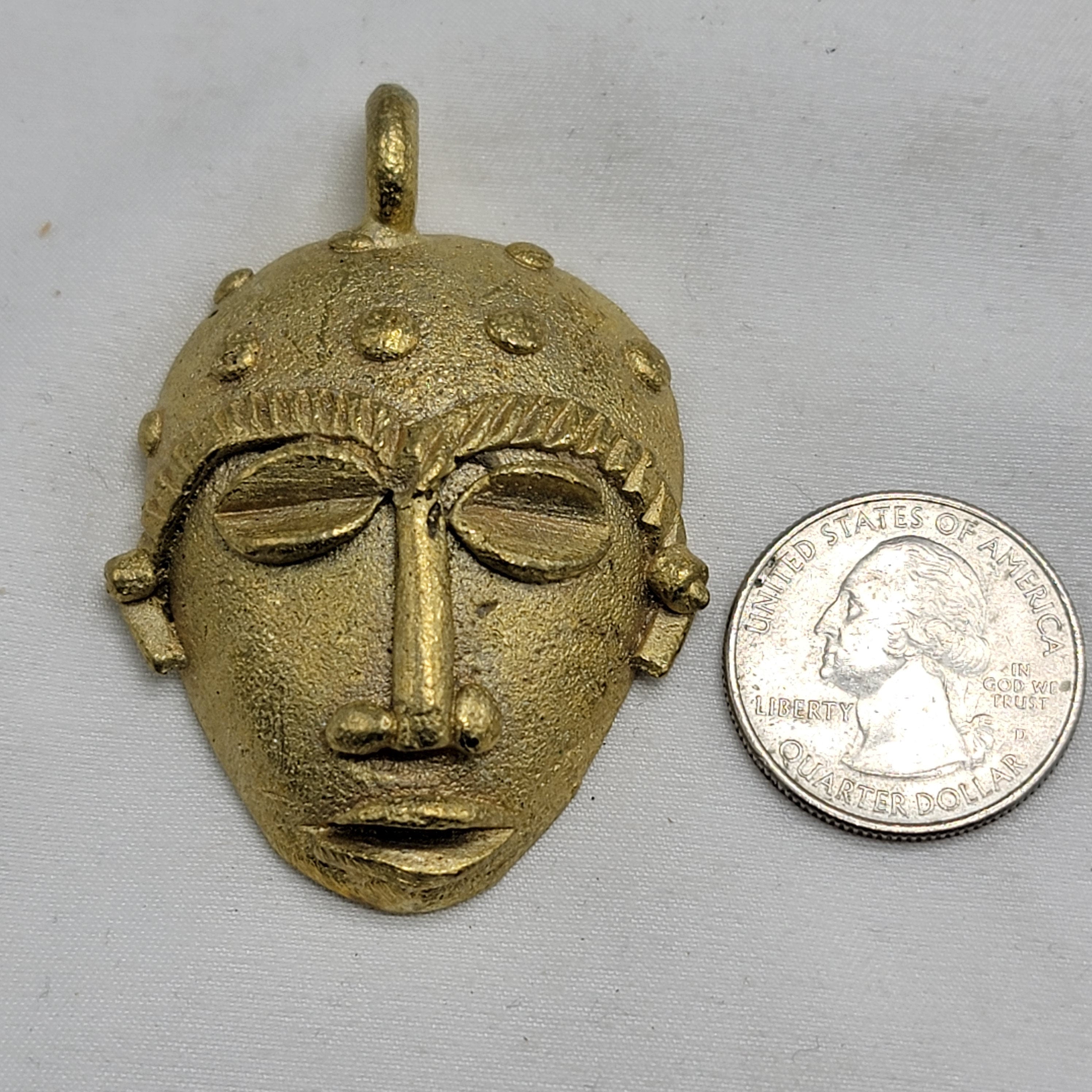 Mask Pendant, African Brass Beads