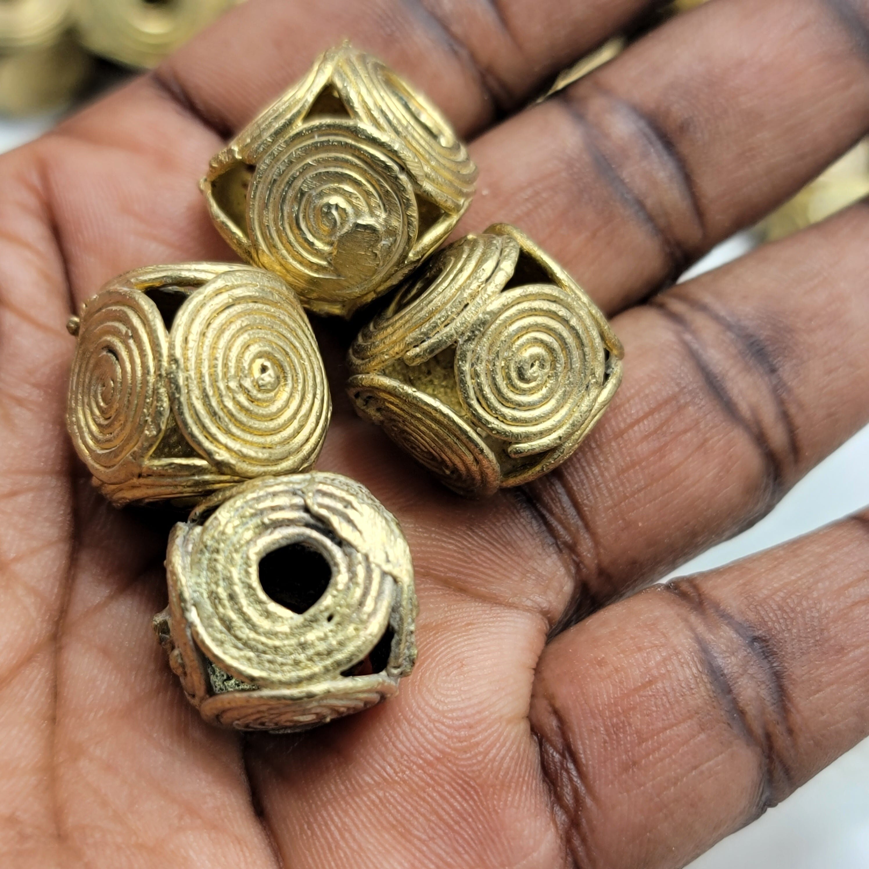 Spiral Cube Brass Bead, Raw Raw, Ashante Beads