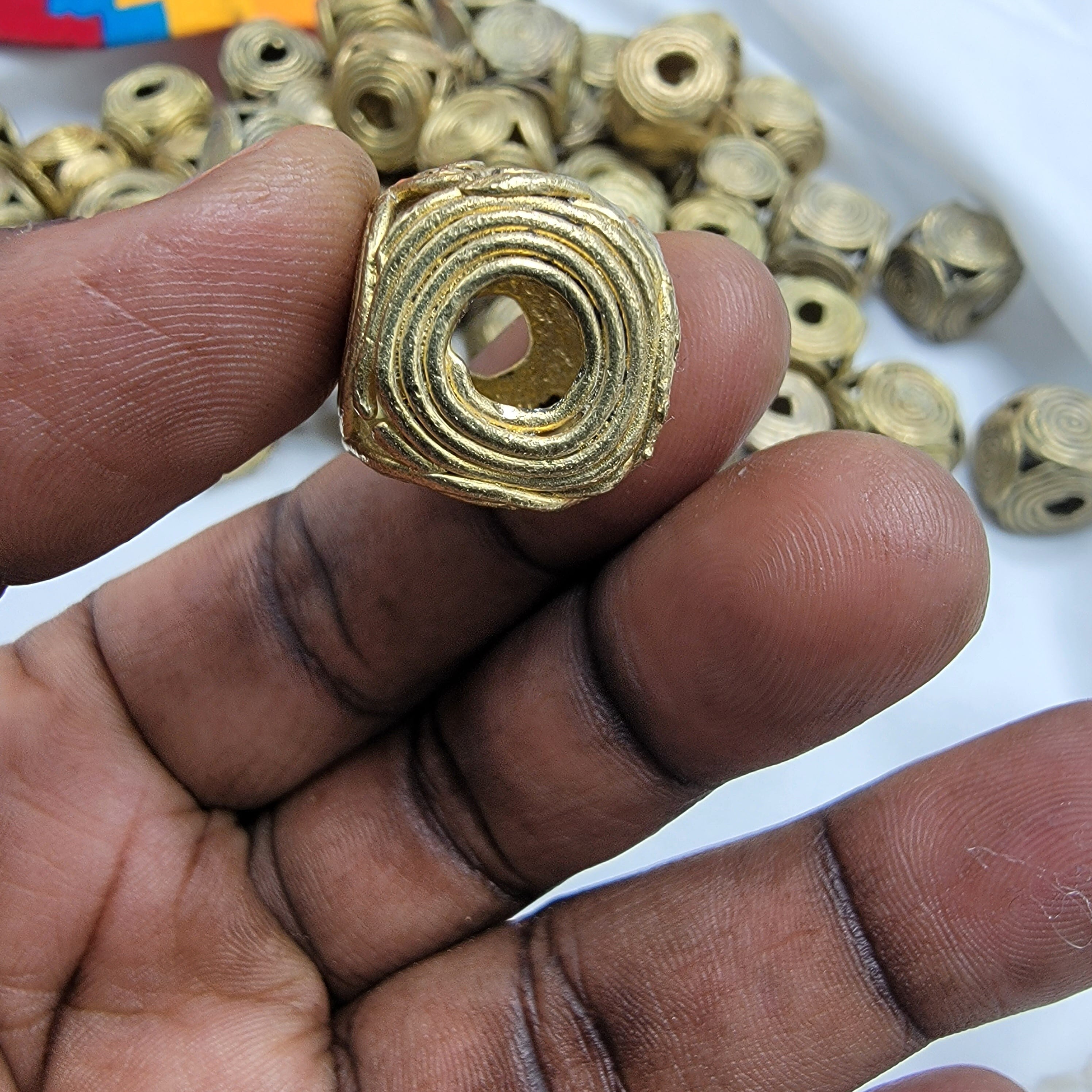 Spiral Cube Brass Bead, Raw Raw, Ashante Beads