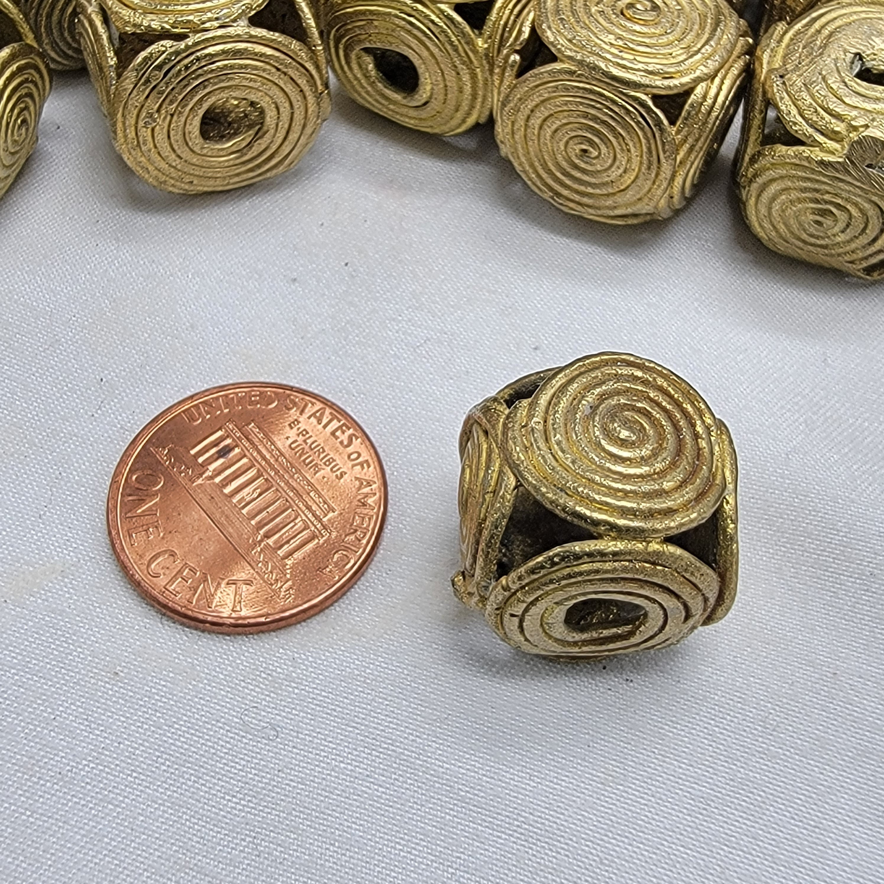 Spiral Cube Brass Bead, Raw Raw, Ashante Beads