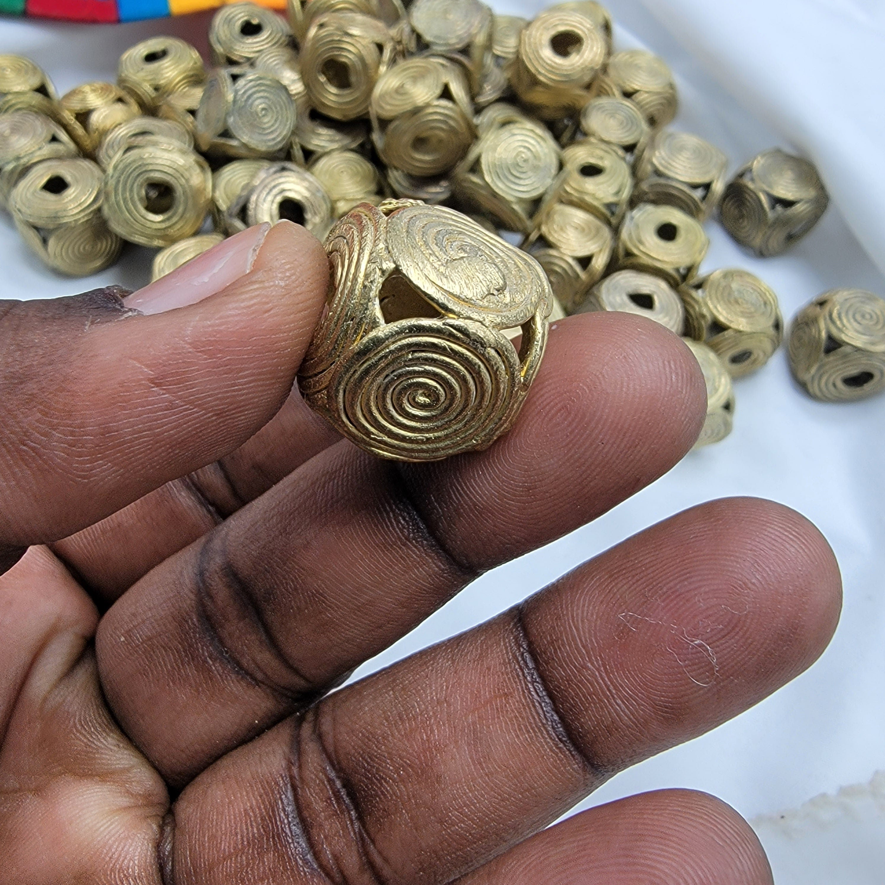 Spiral Cube Brass Bead, Raw Raw, Ashante Beads