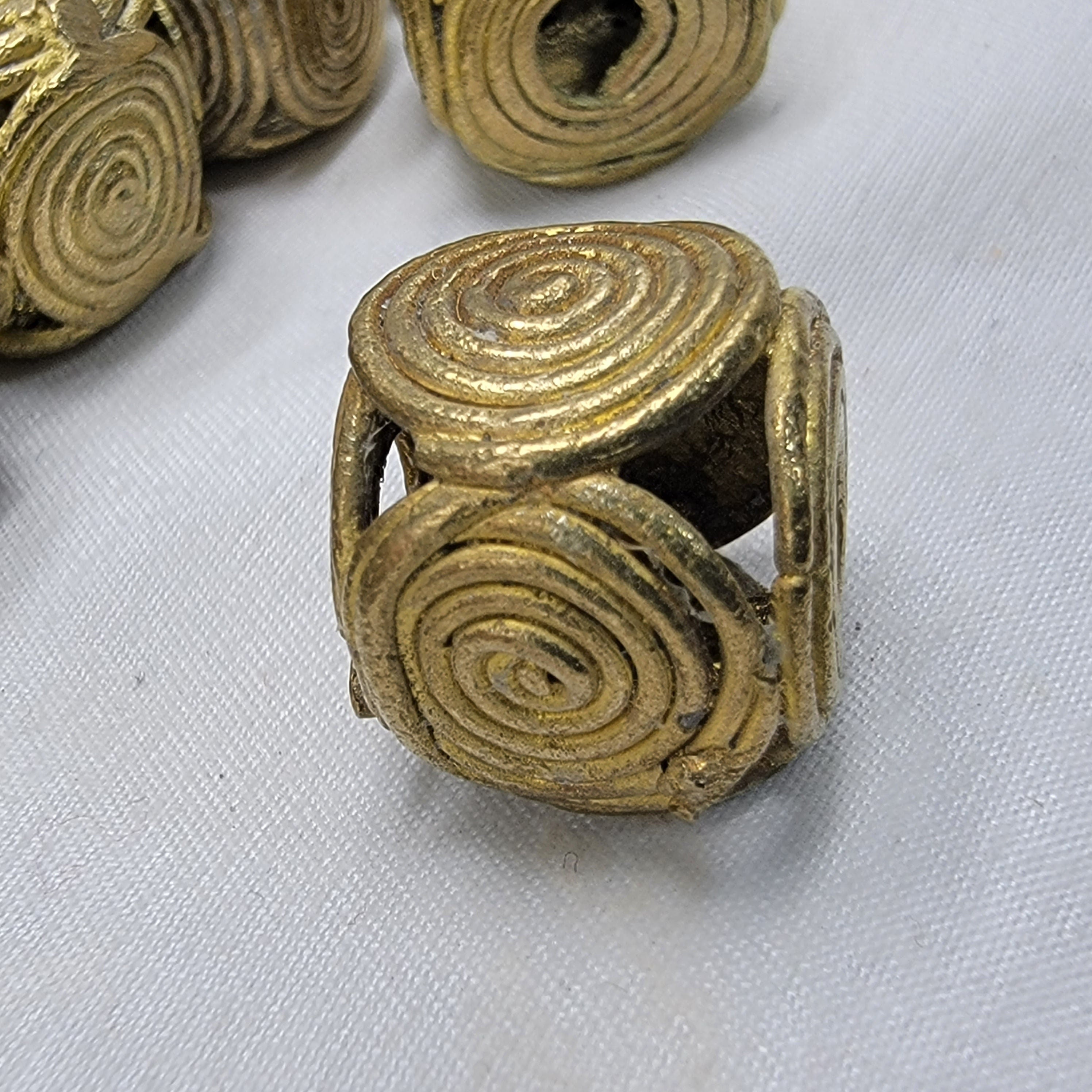 Spiral Cube Brass Bead, Raw Raw, Ashante Beads