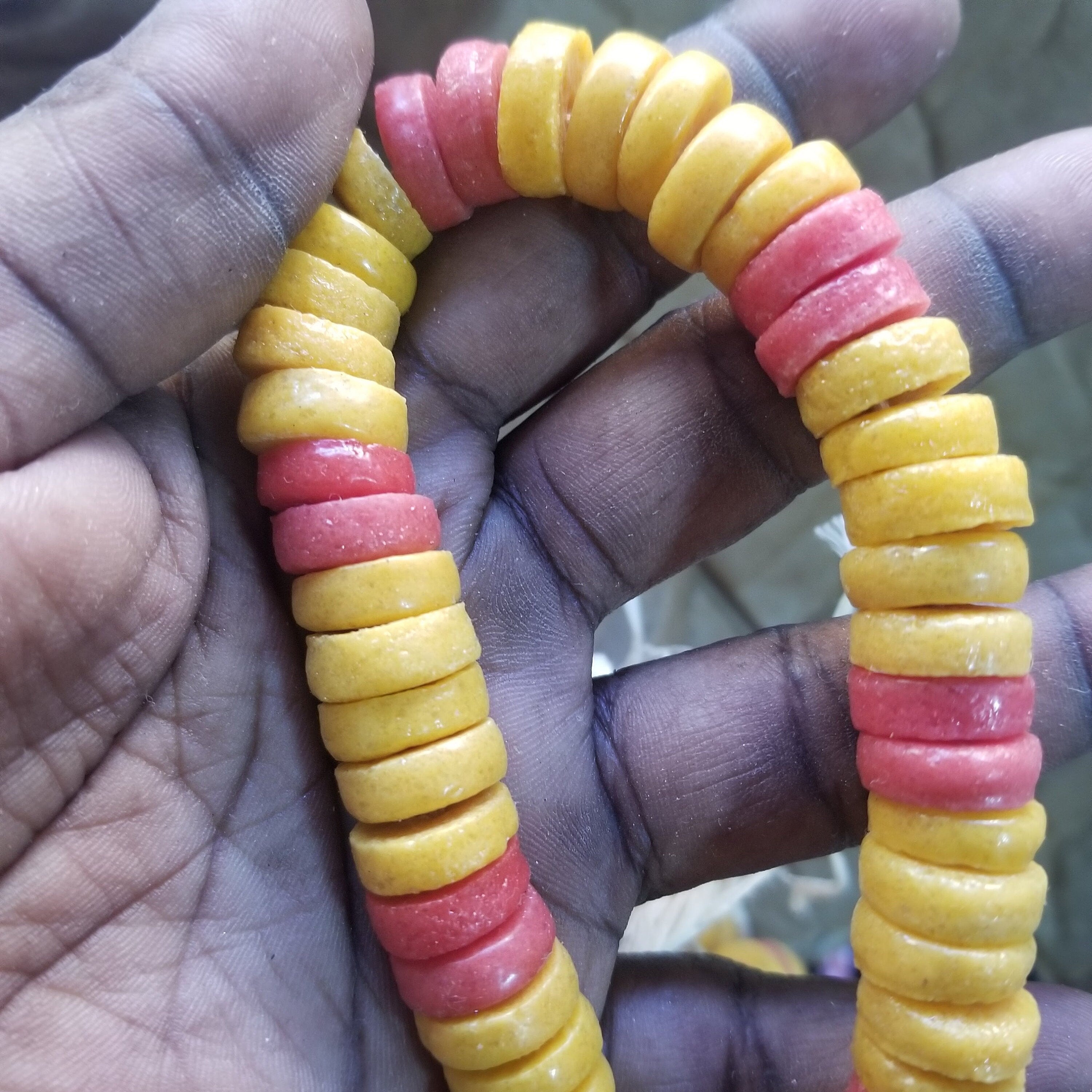 48 Mustard Yellow Red Spacer Beads