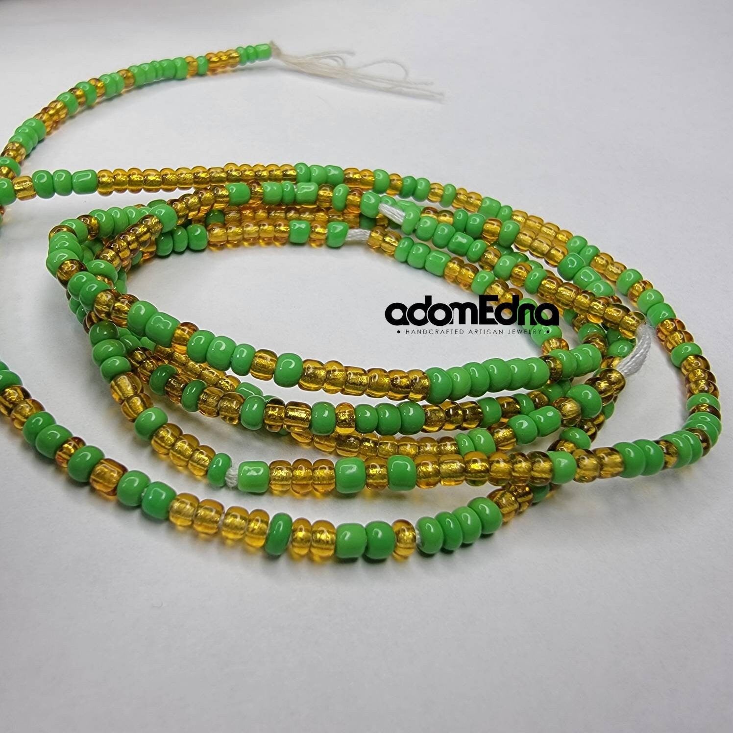 Green Gold Clasp Waist Beads, Stretch Belly Chain, Tie On